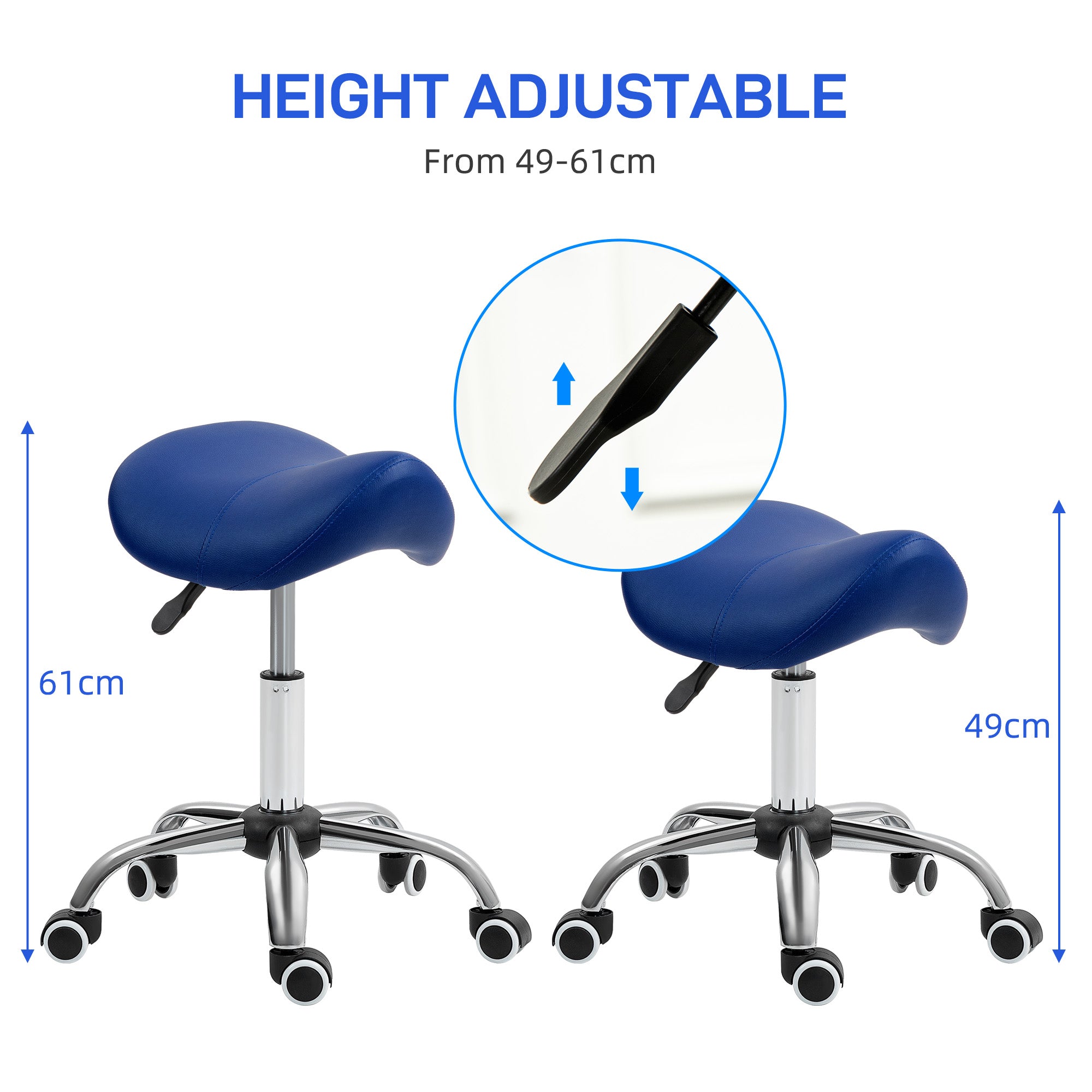 HOMCOM Saddle Stool, Height Adjustable Salon Chair for Massage Spa, Faux Leather, Brown - North Peak Garden Furniture