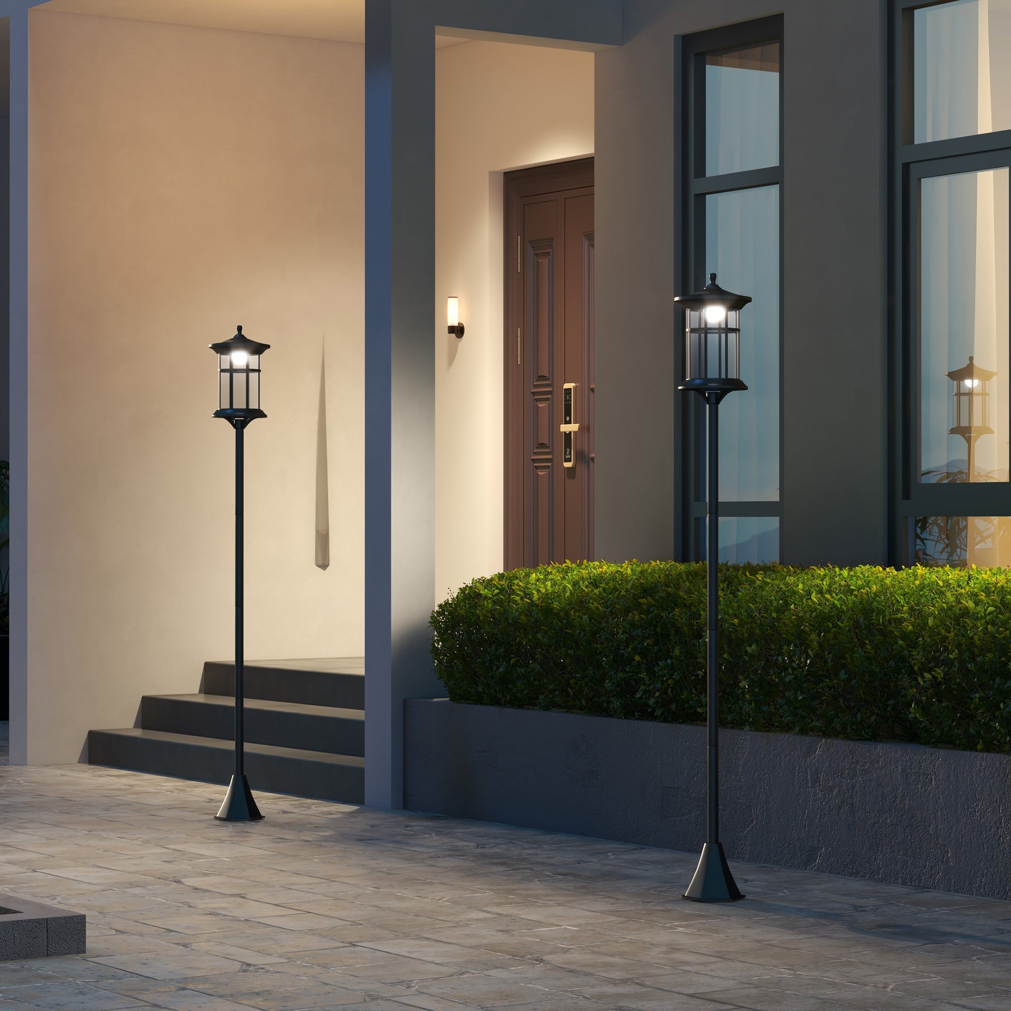 Outsunny Set of Two 1.8m Traditional Style Solar Lamp Posts - Black - North Peak Garden Furniture