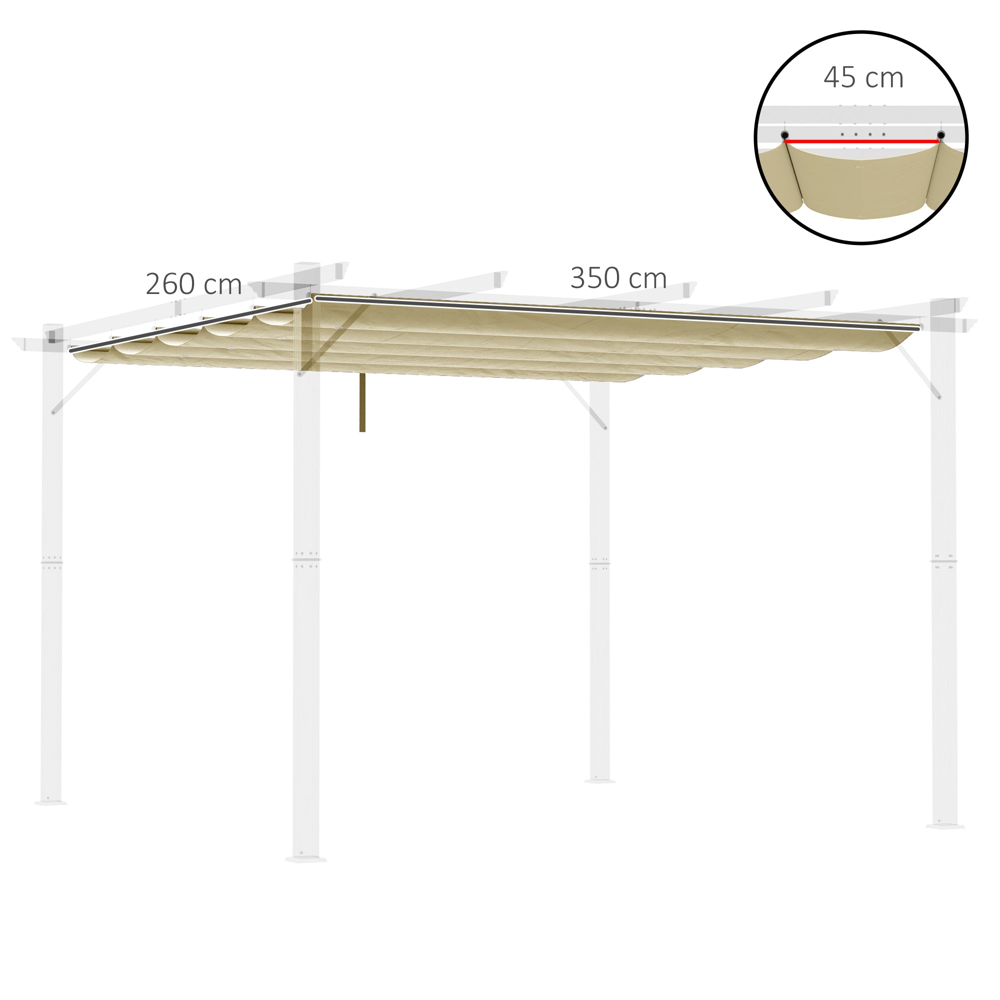 Outsunny Retractable Pergola Shade Cover, Replacement Canopy for 4 x 3 (m) Pergola, Retractable Roof, Beige - North Peak Garden Furniture