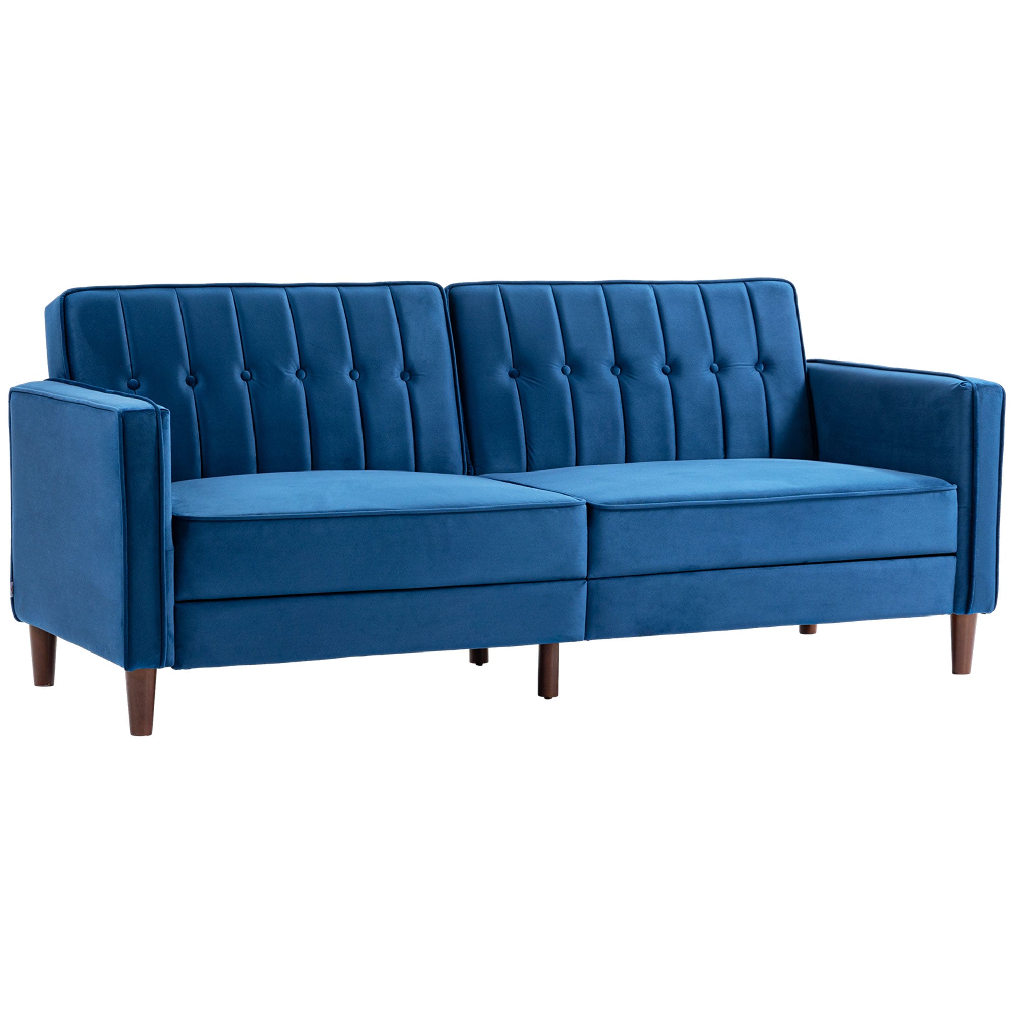 HOMCOM Velvet-Feel Three-Seater Sofa Bed - Blue - North Peak Garden Furniture