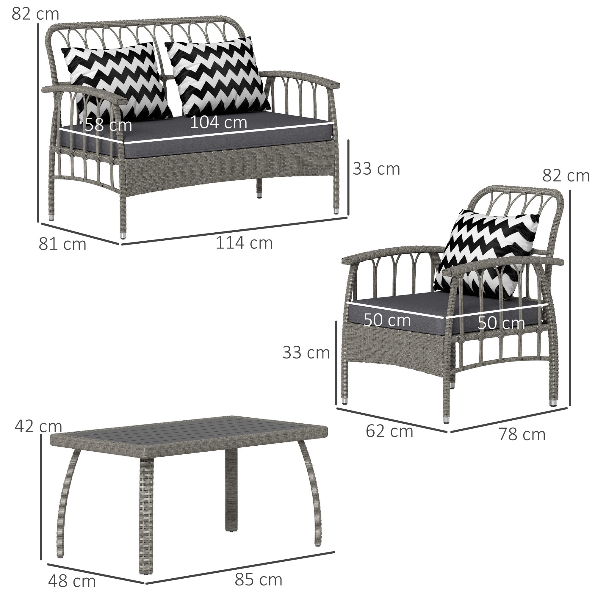 Outsunny Four-Piece Rattan Cut-Out Sofa Set - Grey - North Peak Garden Furniture