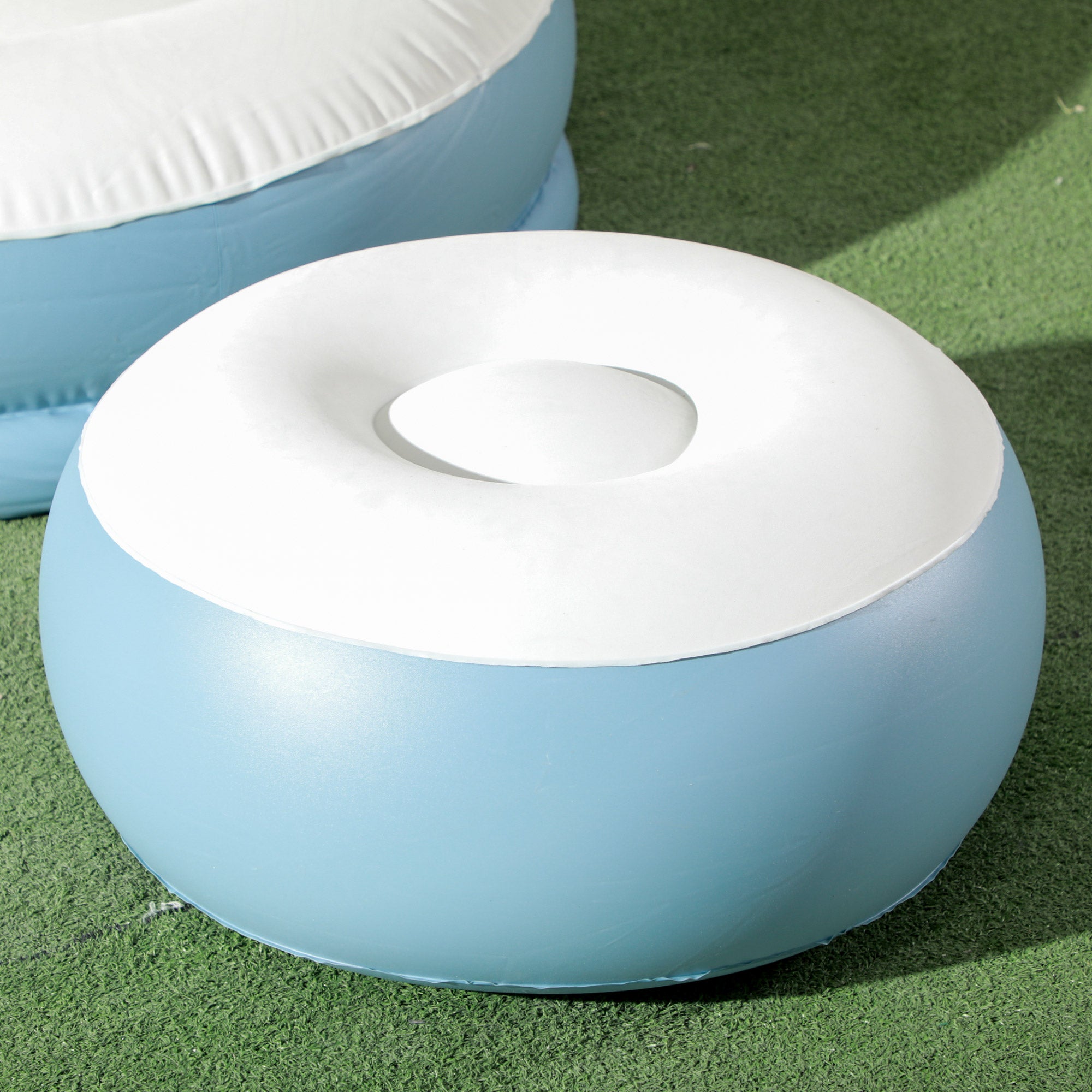 Outsunny Inflatable Tub Chair and Footstool - Blue/White - North Peak Garden Furniture