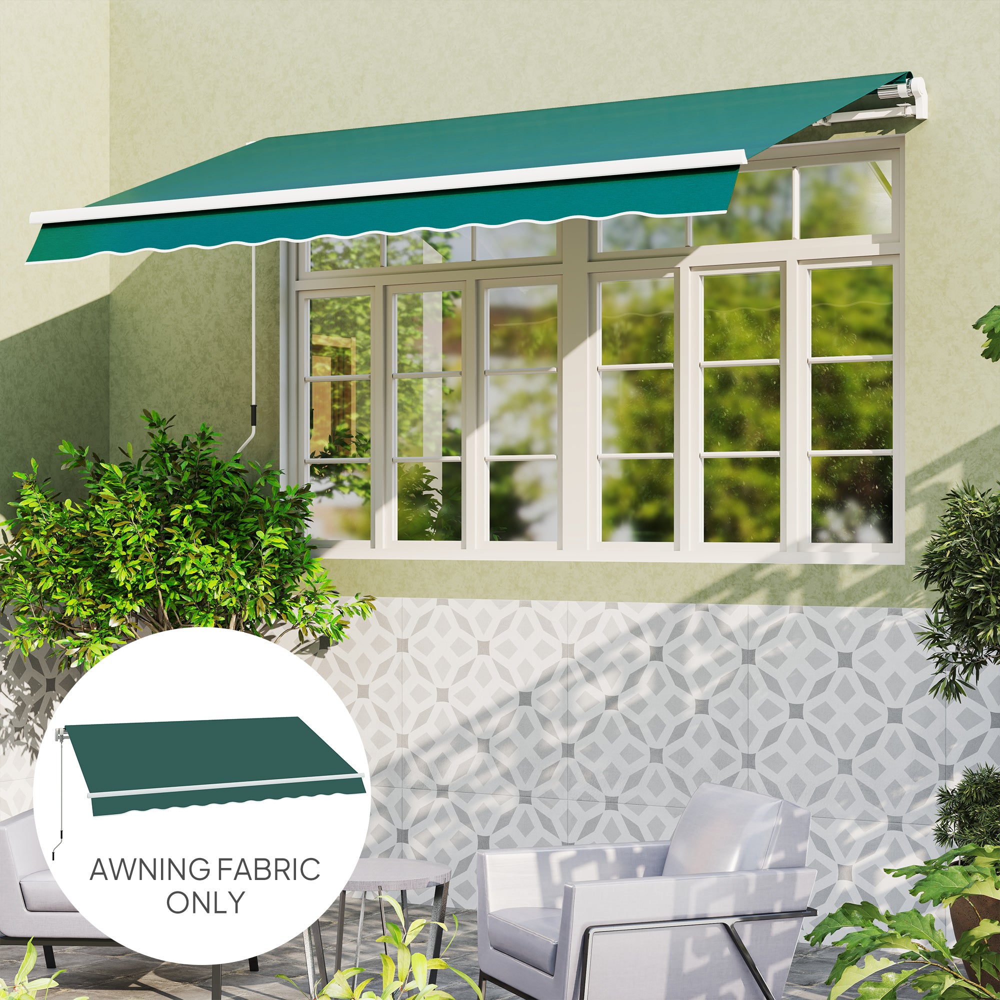 Outsunny Awning Replacement Canopy, Water Resistant UPF 50+ Sun Shade Cover for 3 x 2.5 m Garden Awning (Fabric Only), Green - North Peak Garden Furniture