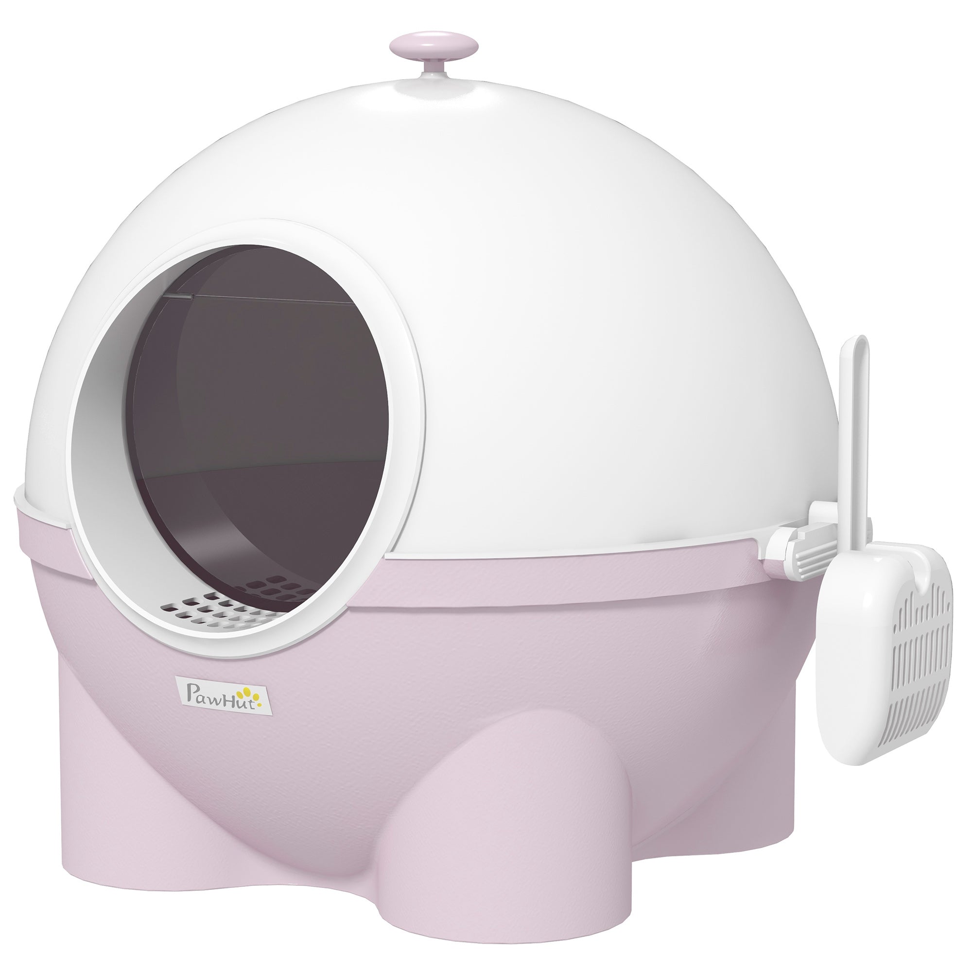 PawHut Large Cat Litter Box, with Scoop, Front Entrance, 53 x 51 x 48cm - Pink - North Peak Garden Furniture