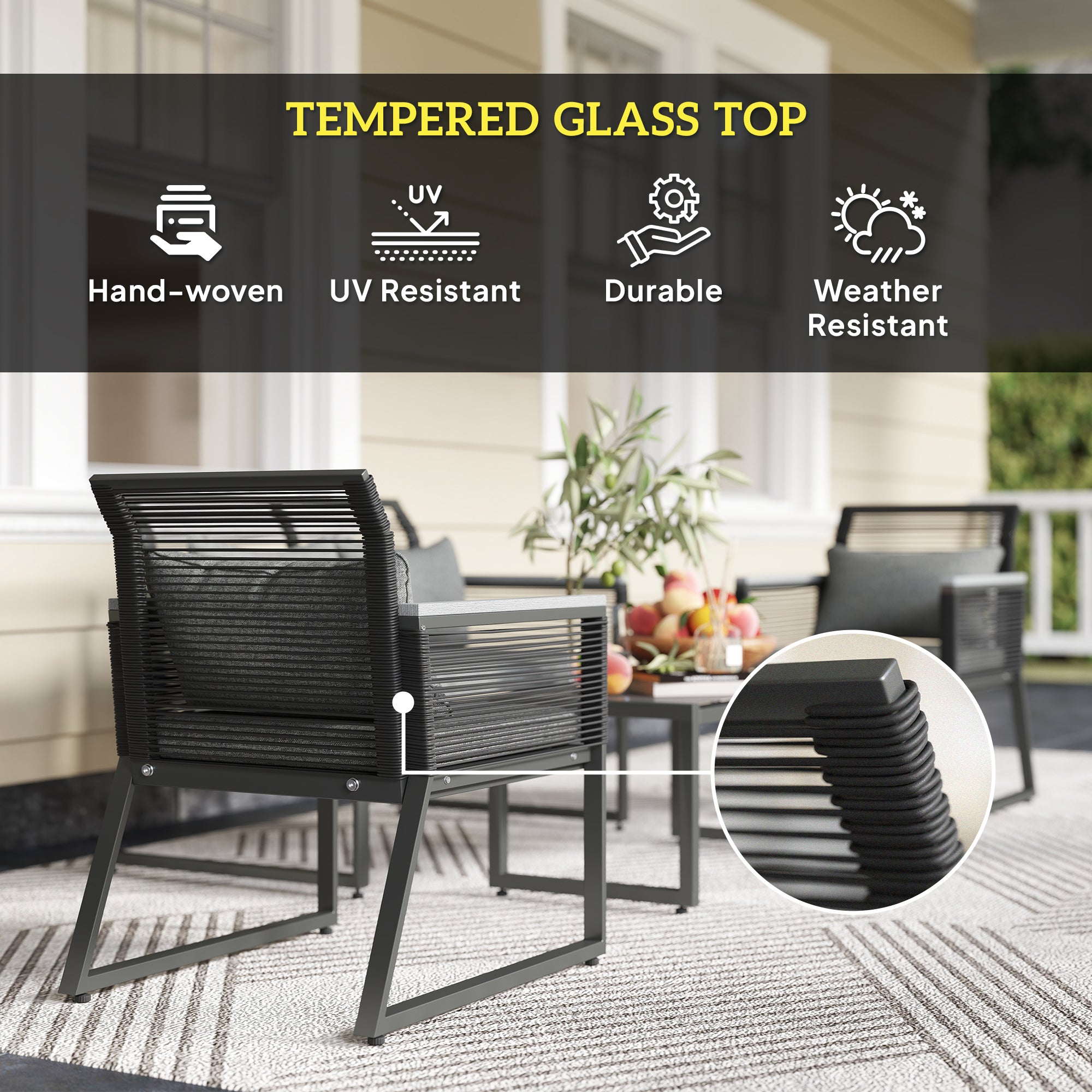 Outsunny 4 Pieces Rattan Garden Furniture Set - Charcoal Grey - North Peak Garden Furniture