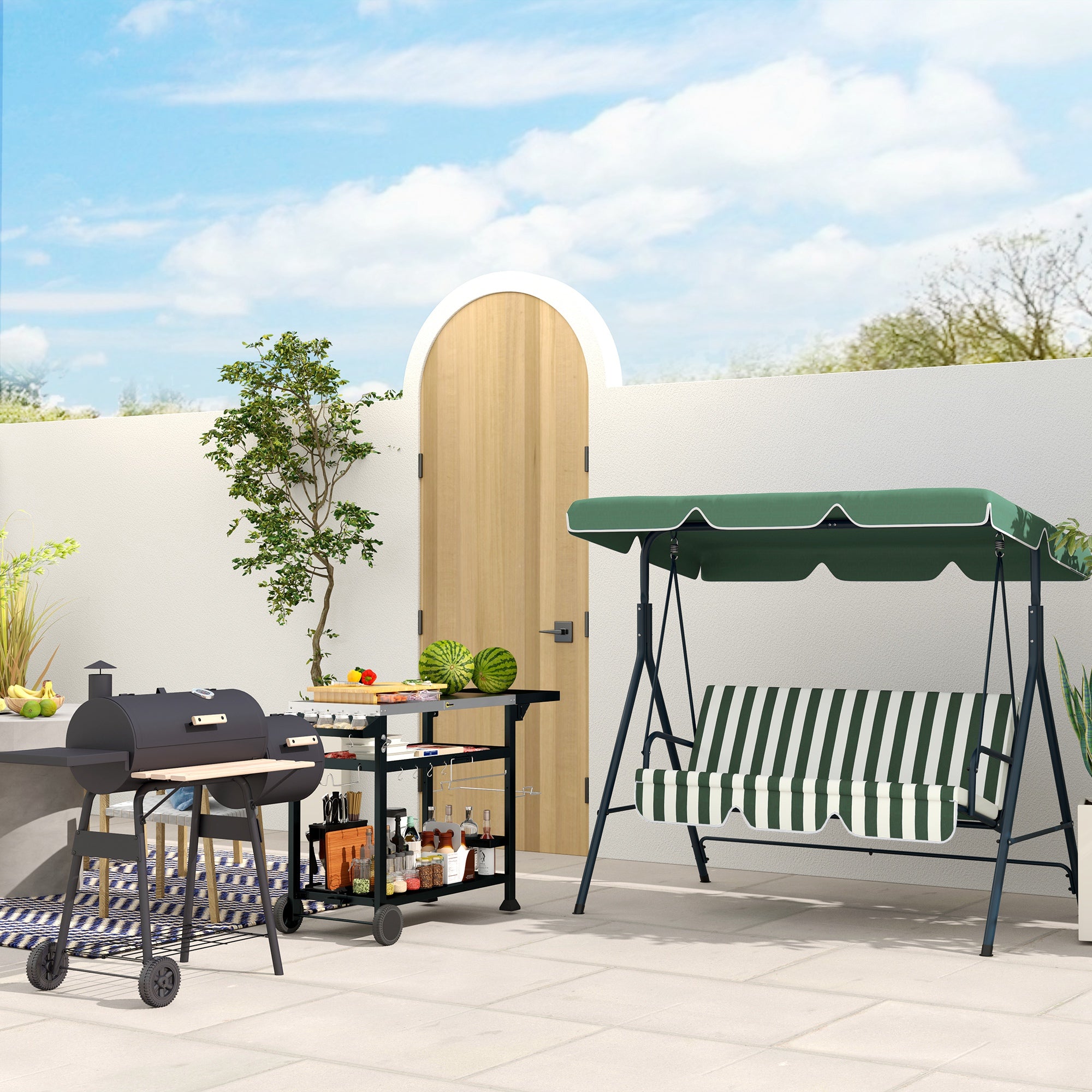 Outsunny Multi-Feature BBQ Grill Table, with Stainless Steel Top - Black - North Peak Garden Furniture