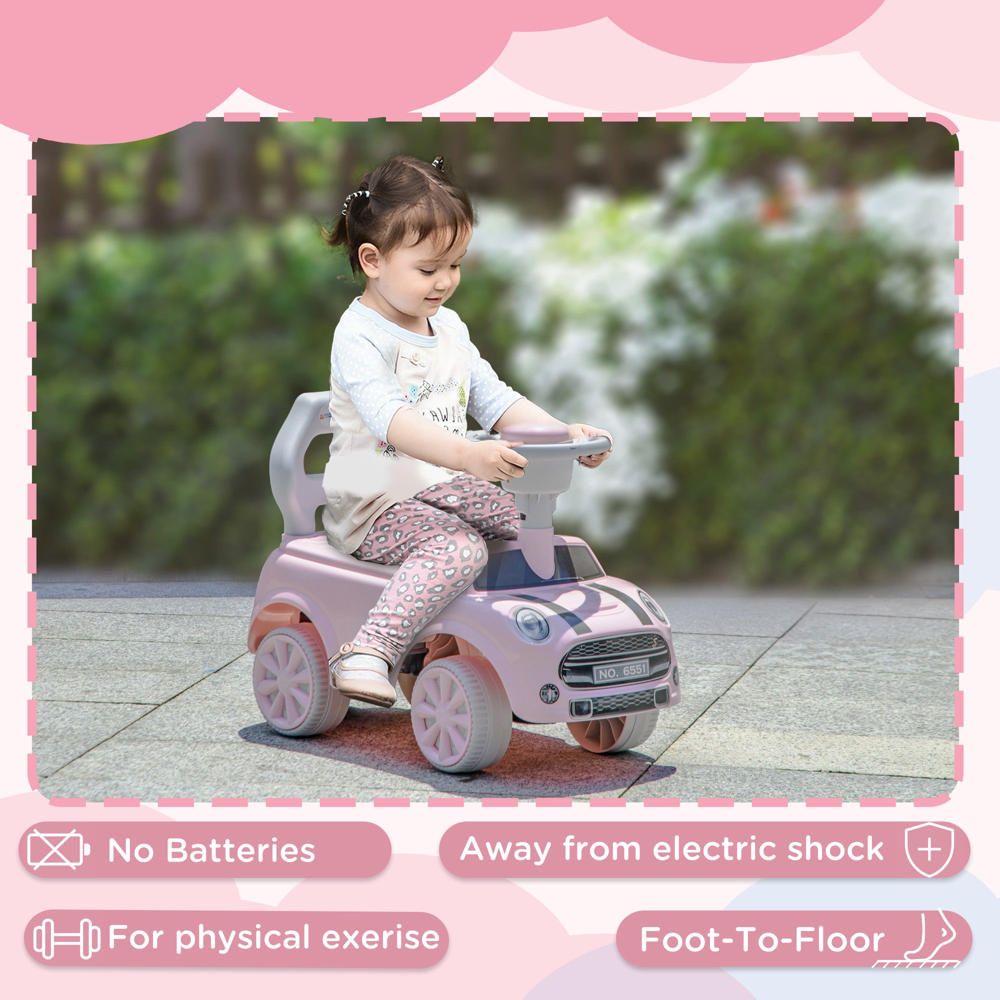 AIYAPLAY Foot To Floor Ride On Car Sliding Car w/ Air Horn, Anti-Over-Backwards, 18 to 36 Months - Pink