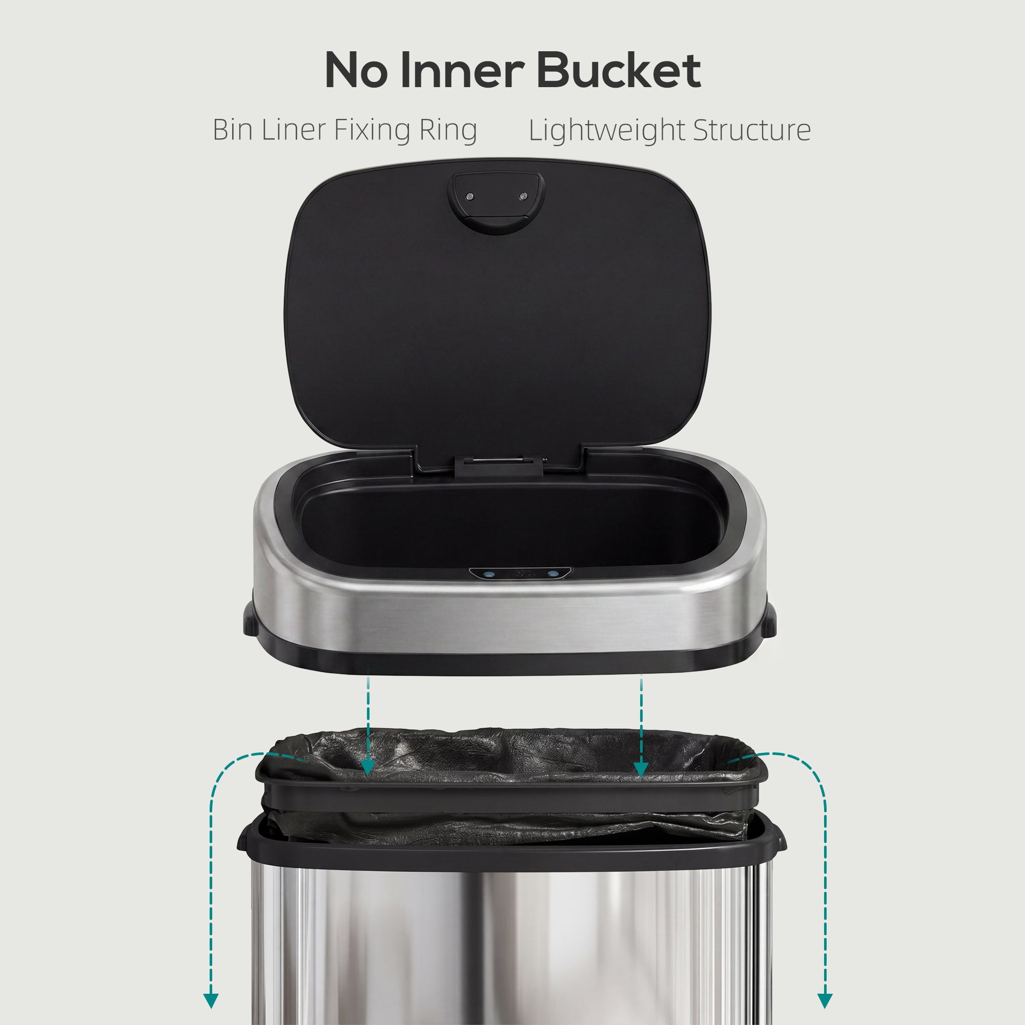 HOMCOM Stainless Steel Kitchen Sensor Dustbin Automatic Touchless Rubbish Garbage Waste Bin 58L Silver