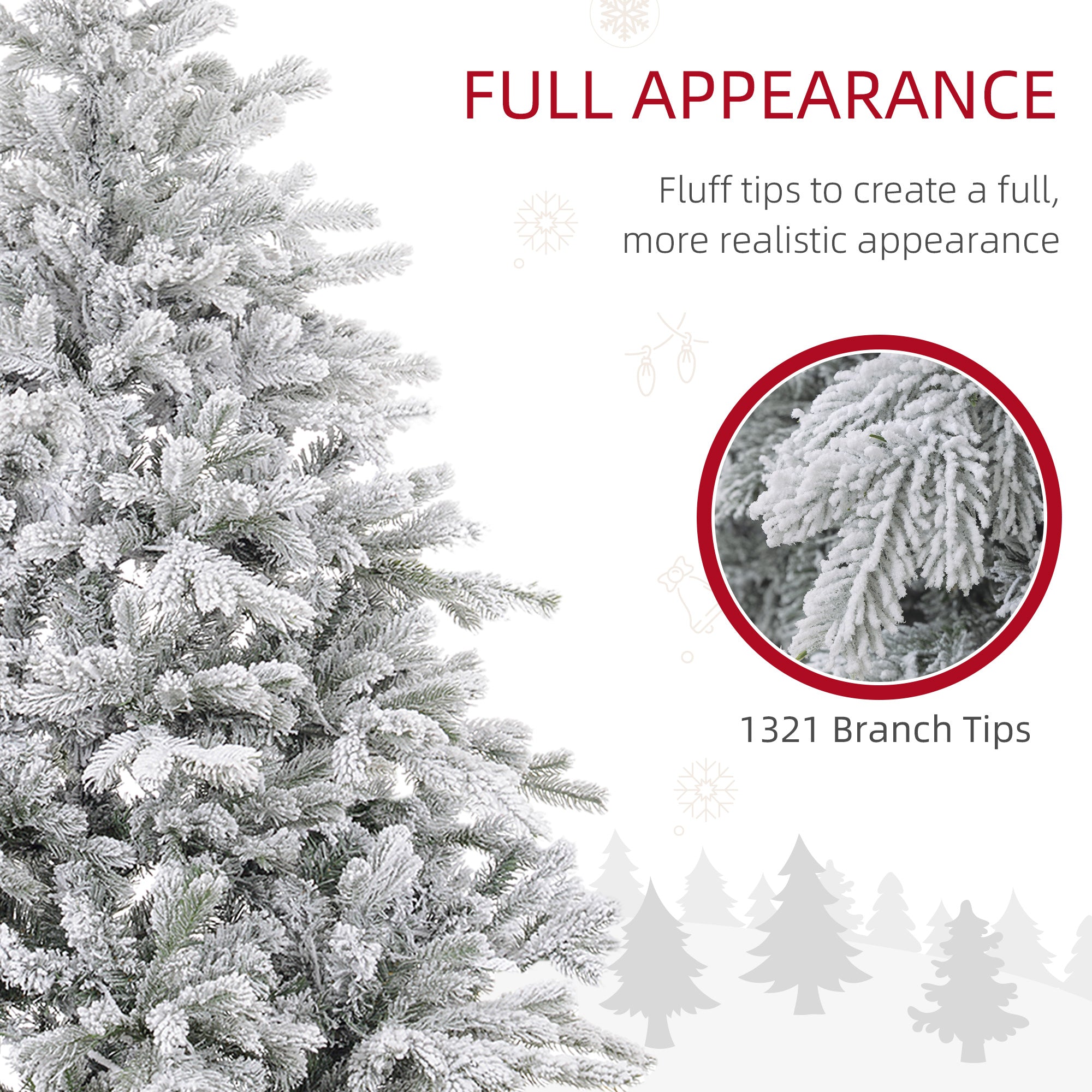 HOMCOM 6ft Bushy Snow-Flocked Artificial Christmas Tree, with LED Lights - North Peak Garden Furniture