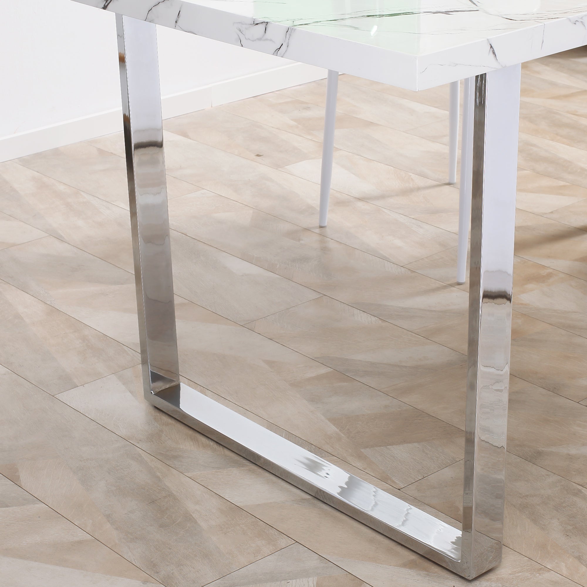 HOMCOM Modern Dining Room Table Rectangular Kitchen Table for 6-8 People with Marble Effect Tabletop Steel Legs 160 cm White - North Peak Garden Furniture