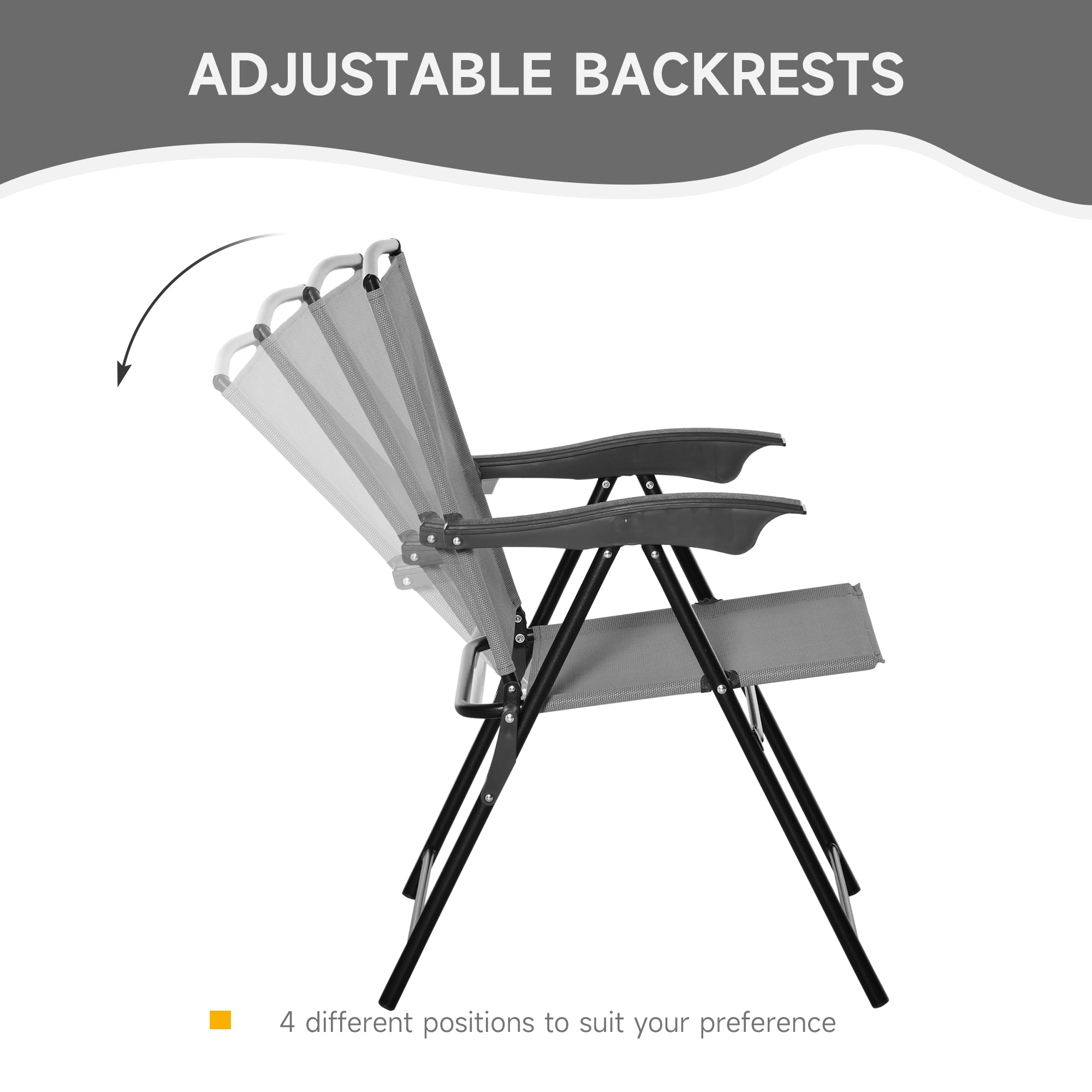 Outsunny 3 Piece Outdoor Bistro Set, Patio Conversation Furniture Set with 2 Folding Backrest Adjustable Armchairs and Glass Top Coffee Table, Grey - North Peak Garden Furniture
