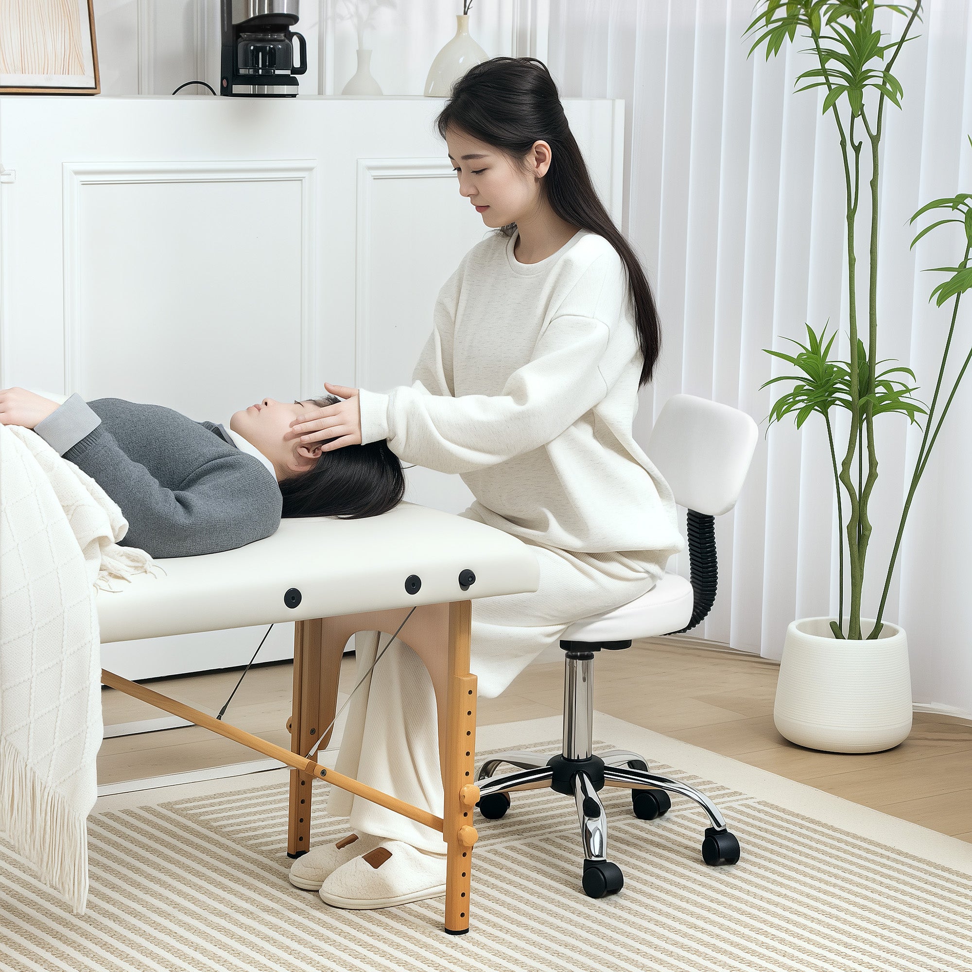 HOMCOM 360° Swivel Seat Salon Stool - White - North Peak Garden Furniture
