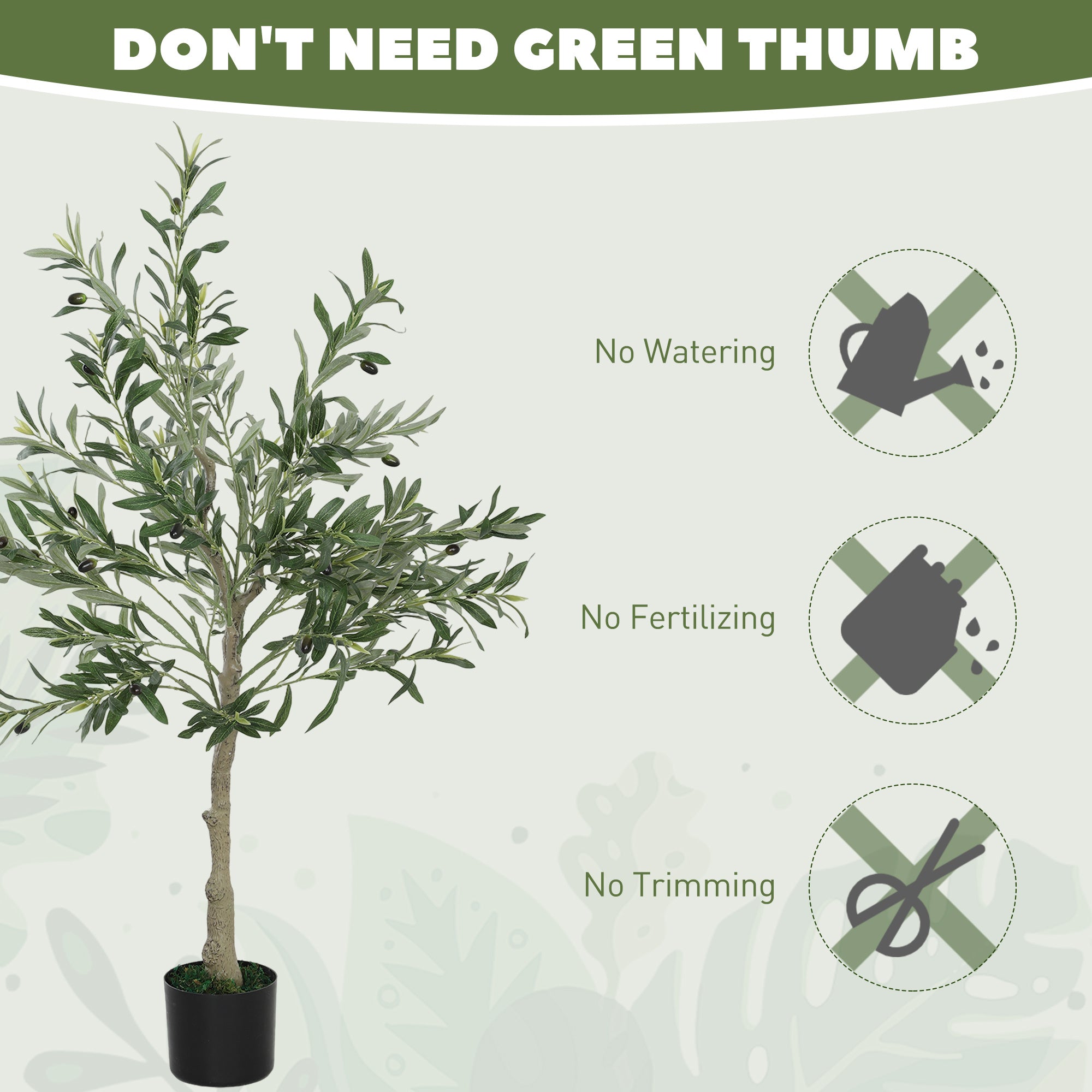 HOMCOM 4ft/ 120cm Decorative Artificial Plant, Silk Olive Tree with 450 Leaves and 20 Olive Fruits in Pot, Fake Plant for Home, Office, Living Room, Indoor Decor - North Peak Garden Furniture