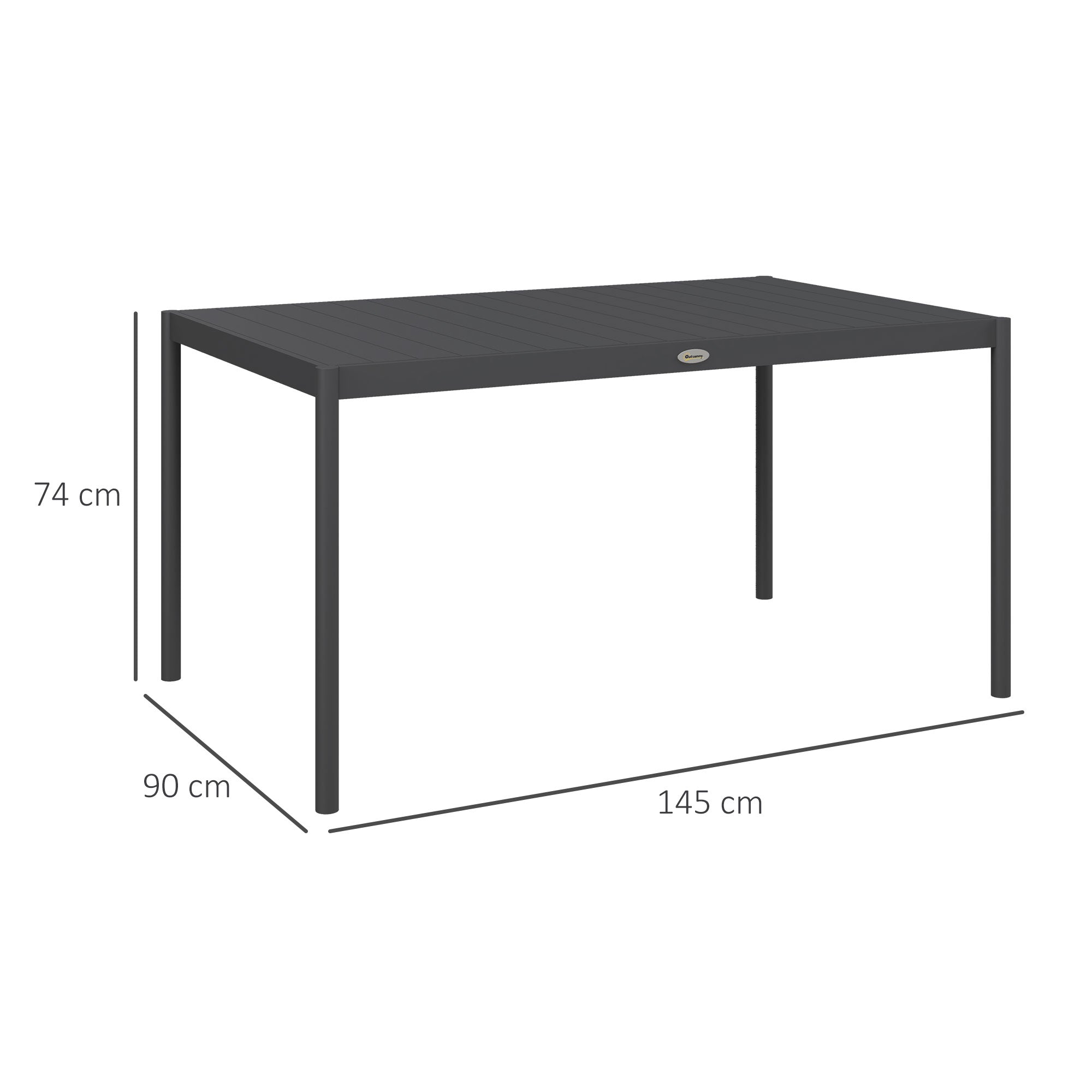 Outsunny Six-Seater Outdoor Table with Slatted Aluminium Top and Steel Legs - North Peak Garden Furniture