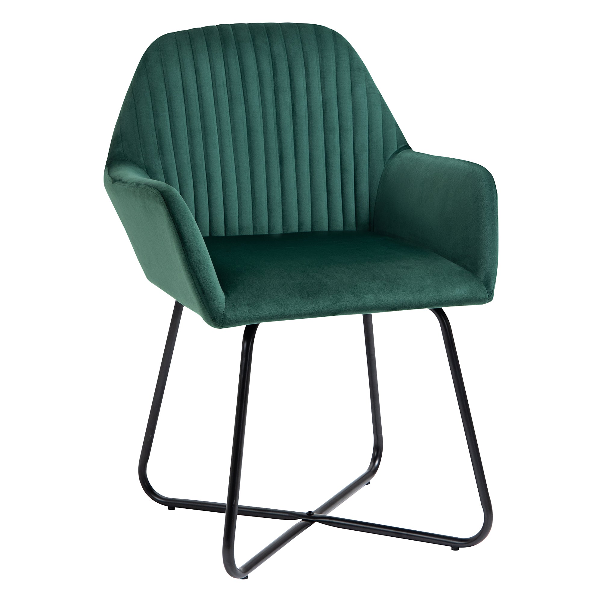 HOMCOM Modern Arm Chair Upholstered Accent Chair with Metal Base for Living Room Green - North Peak Garden Furniture