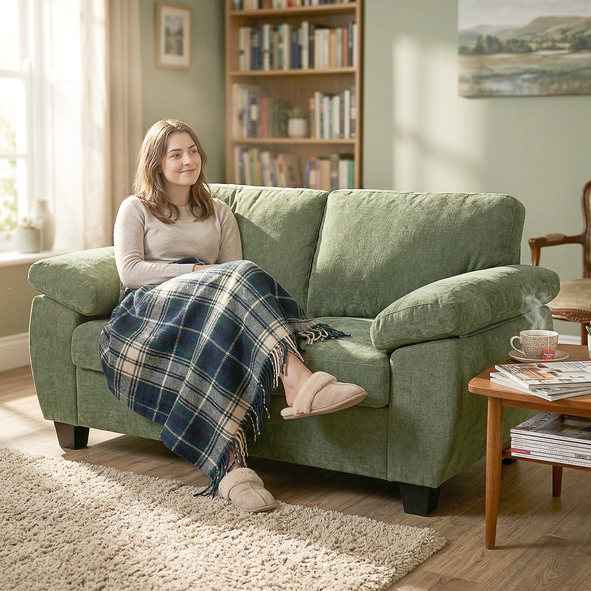 HOMCOM 2 Seater Sofa, 156cm Chenille Loveseat Sofa, Dark Green