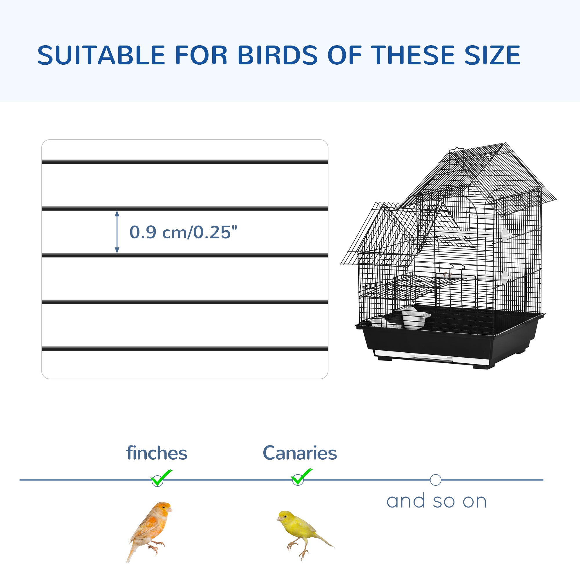 PawHut Metal Bird Cage for Finch, Canary w/ Food Containers, Swing Ring, Tray Handle, 39 x 33 x 47cm - North Peak Garden Furniture