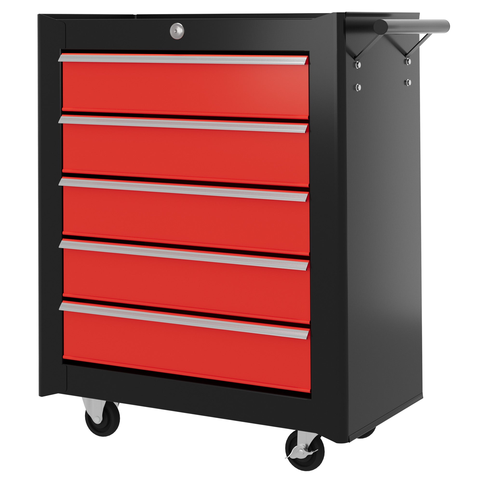 HOMCOM 5-Drawer Tool Chest with Wheels, Steel Lockable Tool Storage Cabinet with Handle, 2 Keys for Garage, Workshop, Red - North Peak Garden Furniture