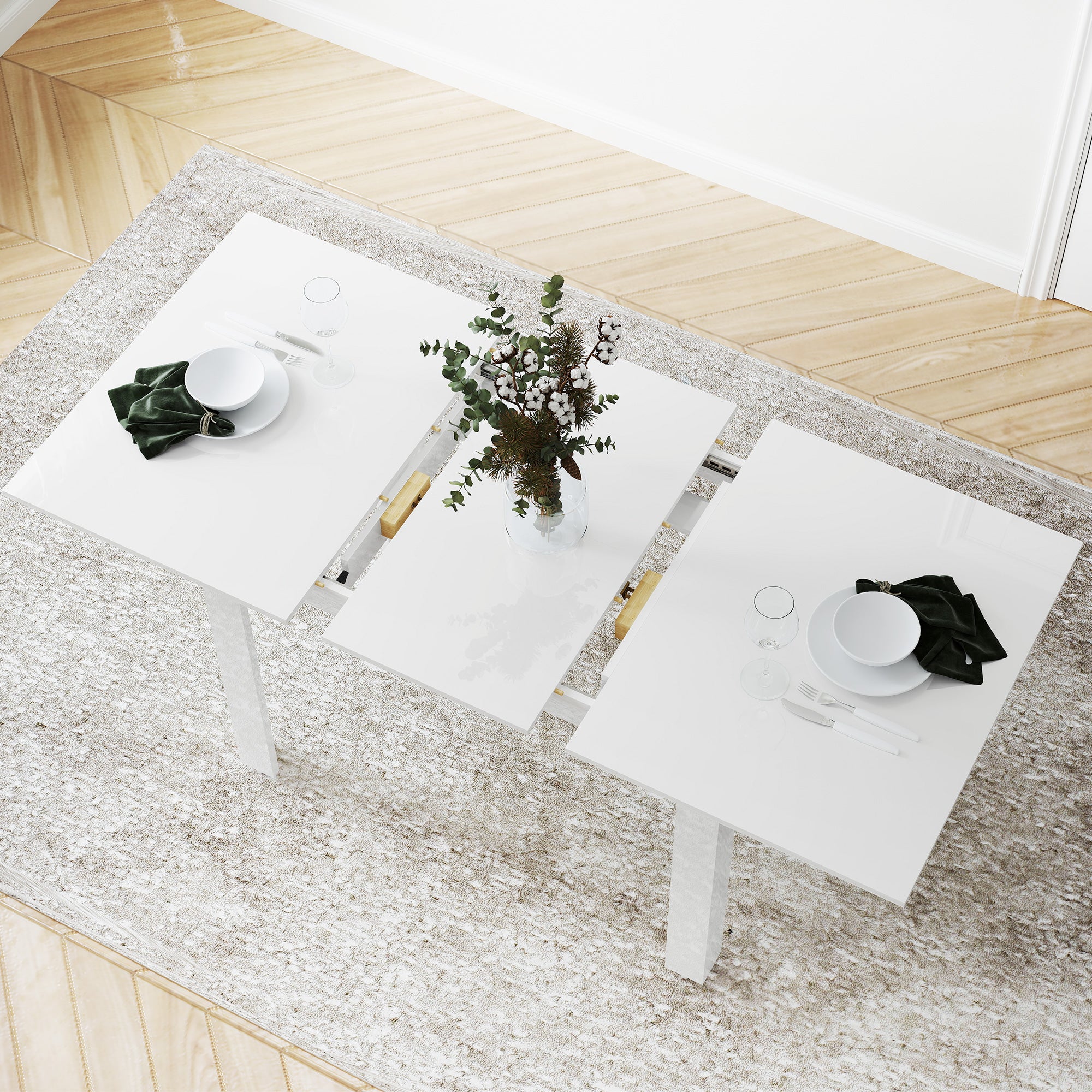 HOMCOM Extendable Dining Table, 120-160 x 70cm Rectangular Kitchen Table for Small Spaces, Seats 4-6 People, High Gloss White - North Peak Garden Furniture