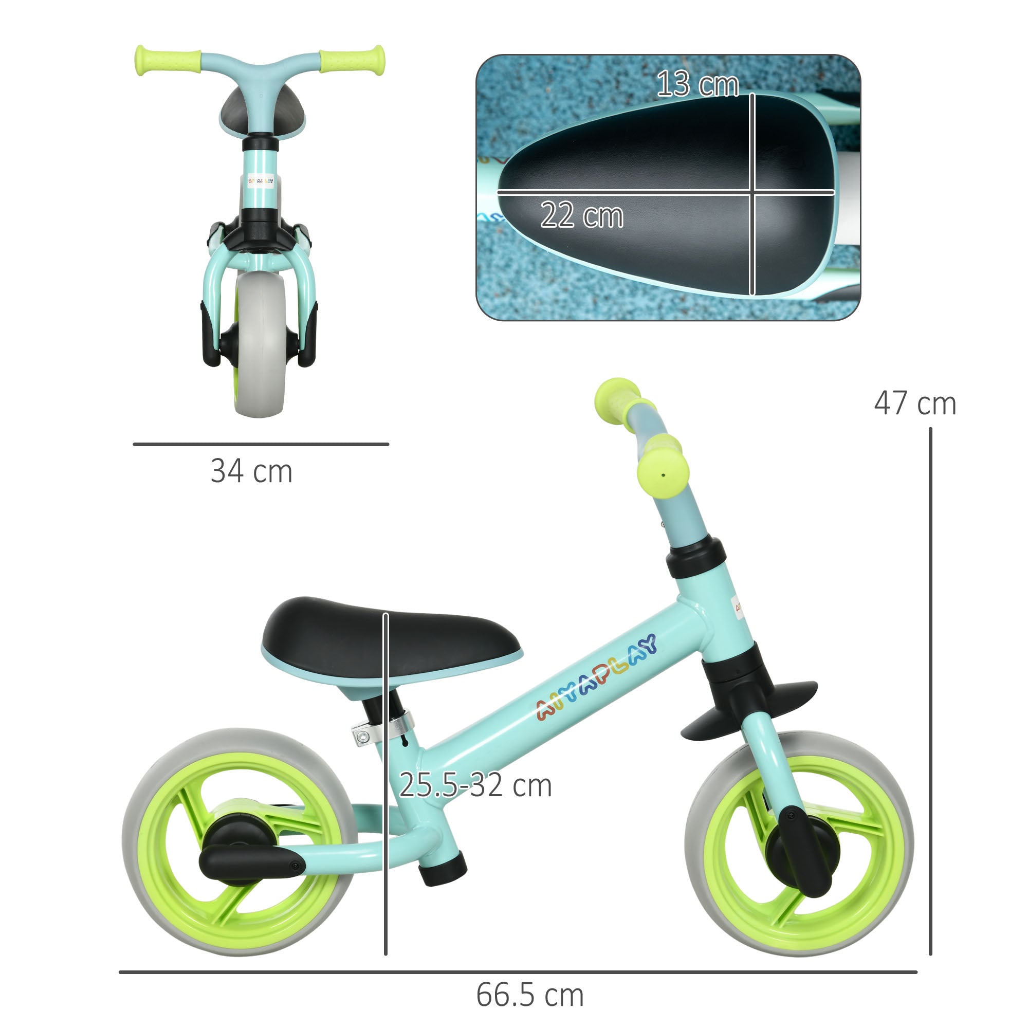 AIYAPLAY 8" Balance Bike, Lightweight Training Bike for Children, with Adjustable Seat, EVA Wheels, Easy installation - Green