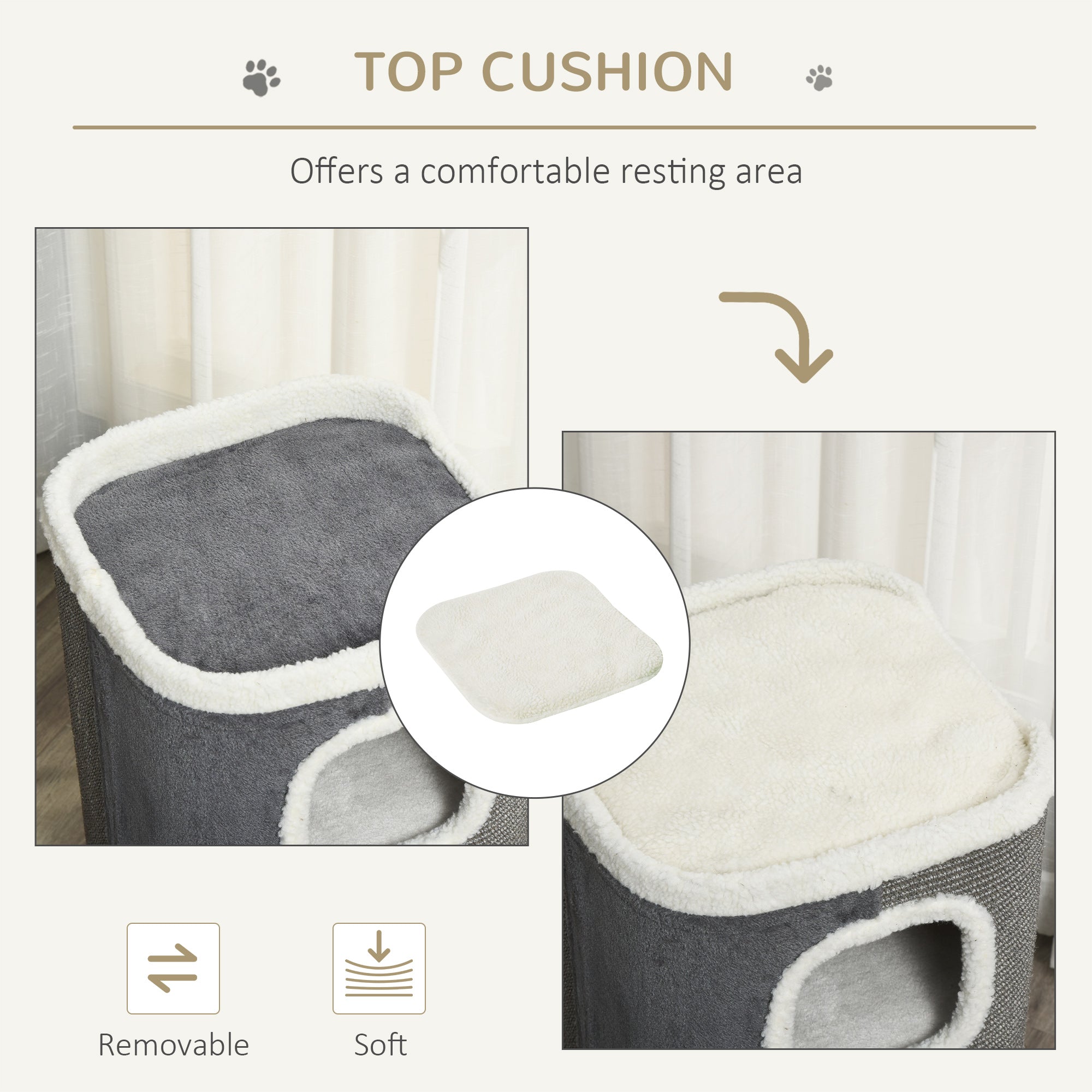 PawHut Sisal Cat Barrel with Soft Plush & Lamb Fleece Grey - North Peak Garden Furniture