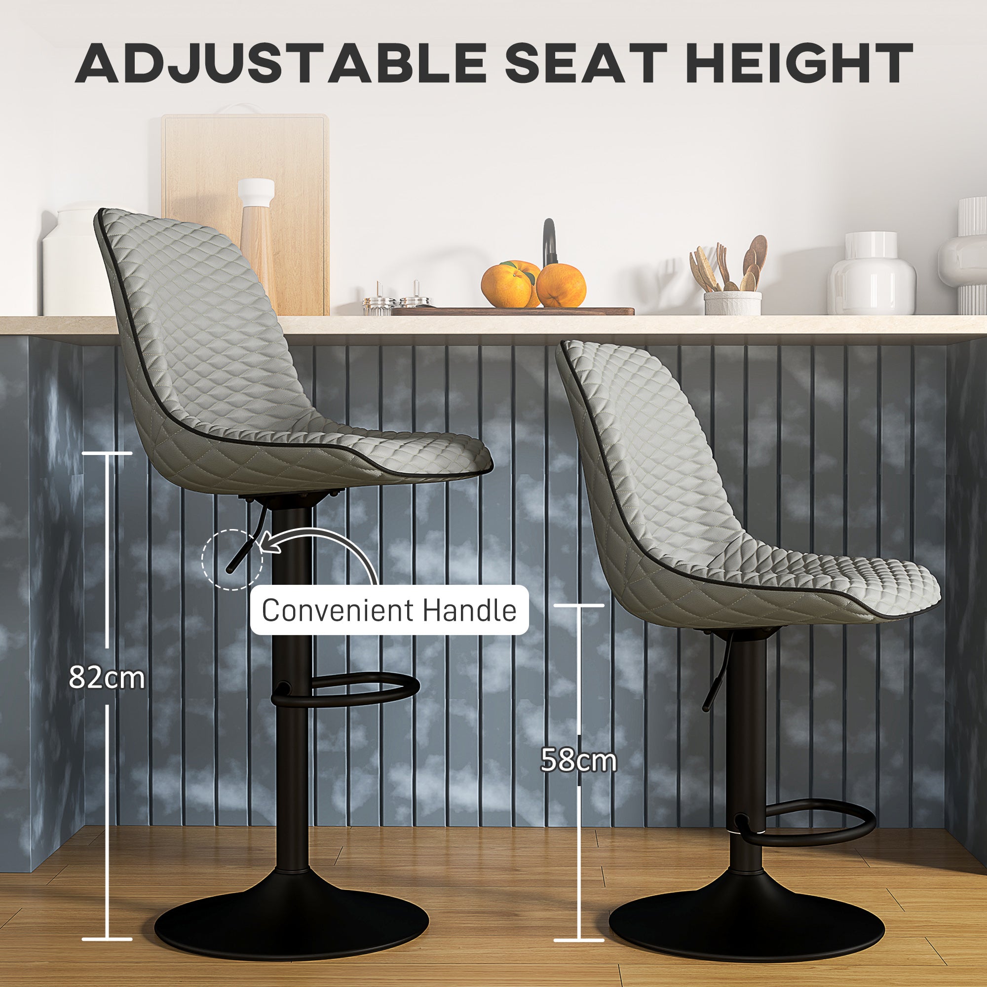 HOMCOM Set of Two Faux Leather Bar Stools - Grey - North Peak Garden Furniture