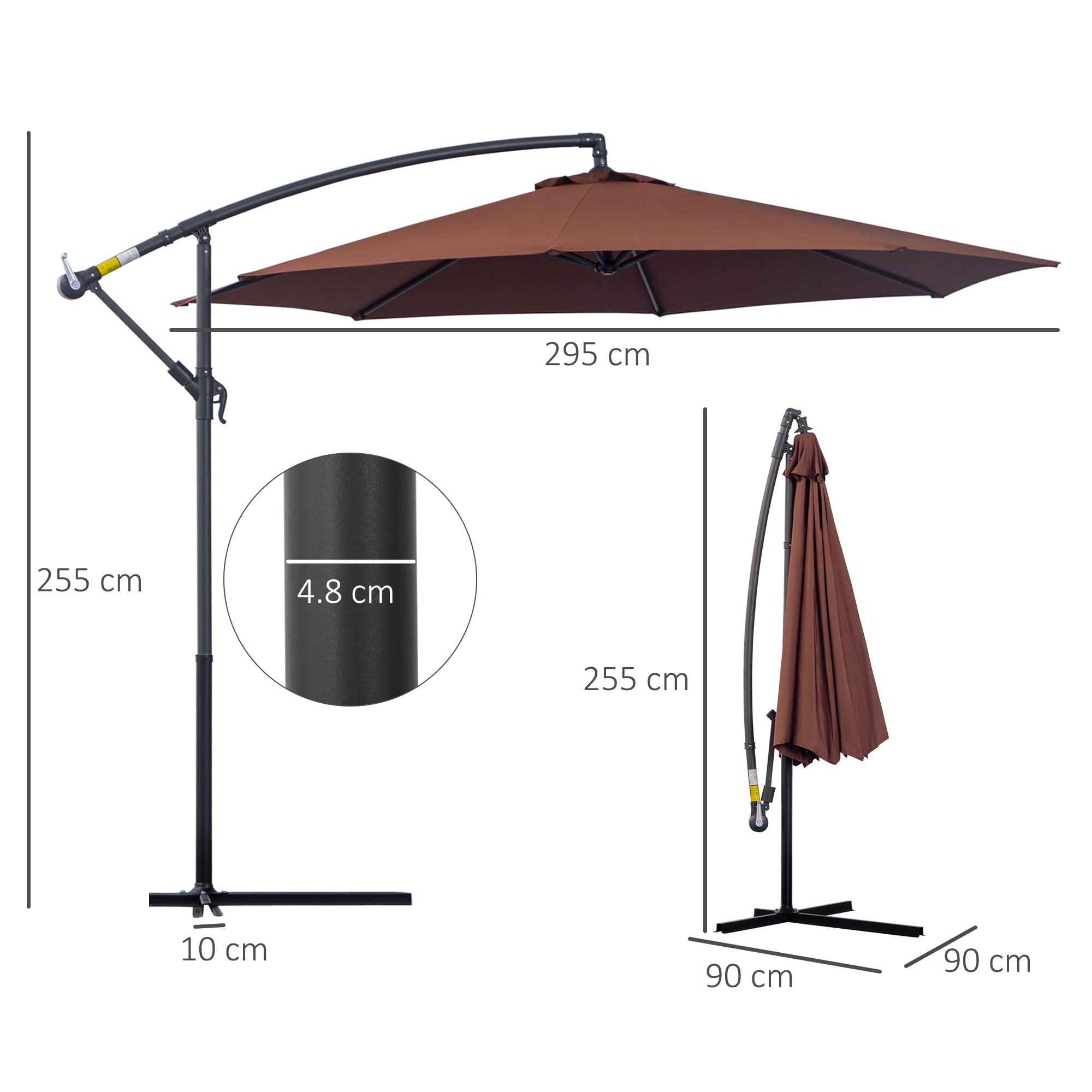 Outsunny Φ3m Hanging Umbrella Parasol-Coffee - North Peak Garden Furniture