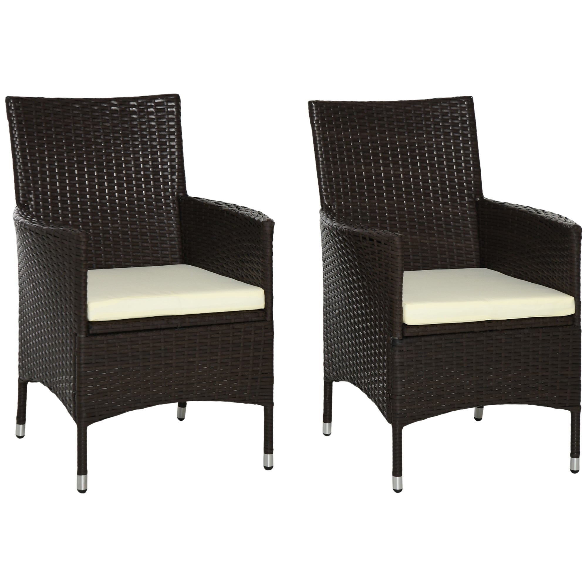 Outsunny 2 PC Outdoor Rattan Armchair Dining Chair Garden Patio Furniture w/ Armrests Cushions Deep Coffee - North Peak Garden Furniture