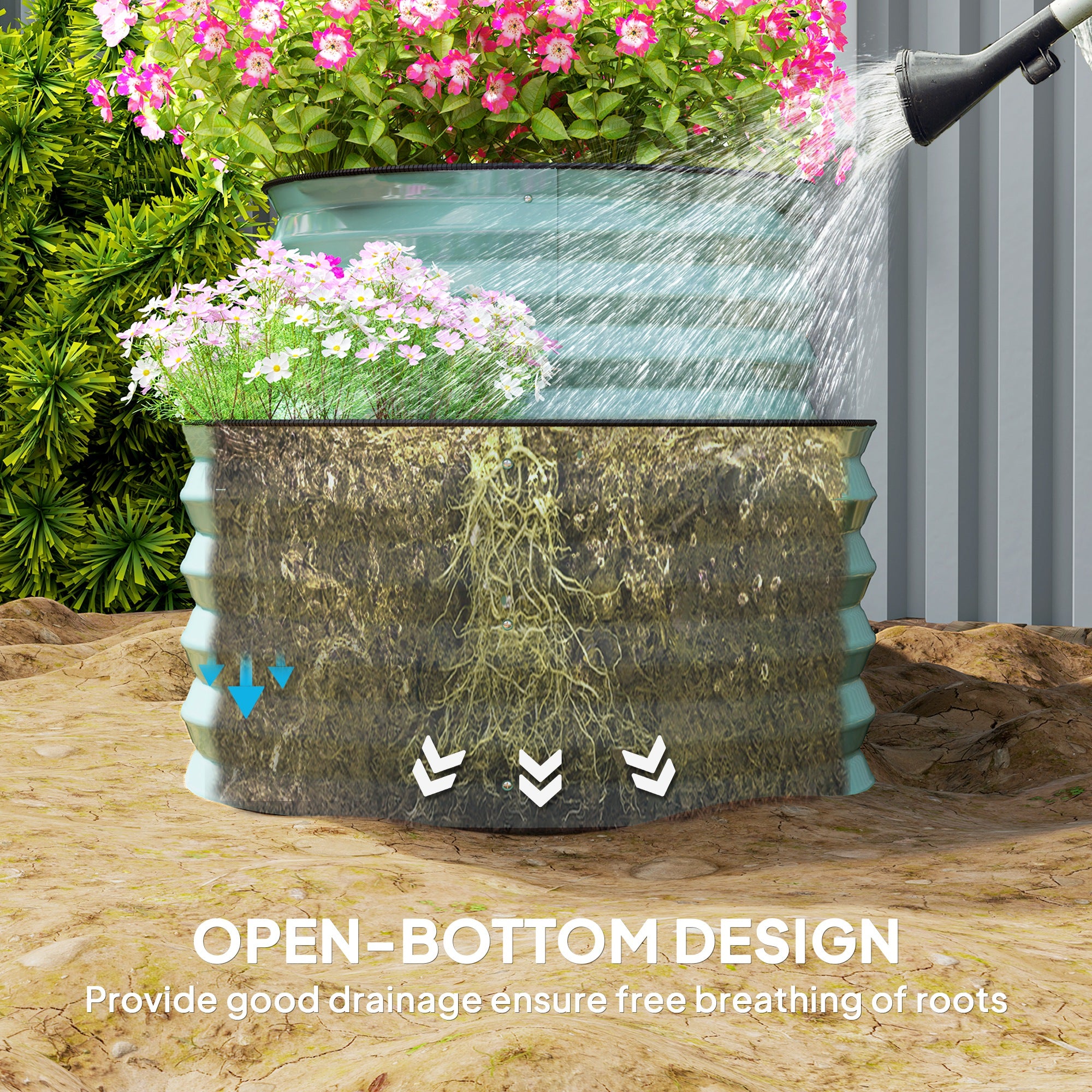 Outsunny Two-Tier Galvanised Steel Garden Planter - Dark Green - North Peak Garden Furniture