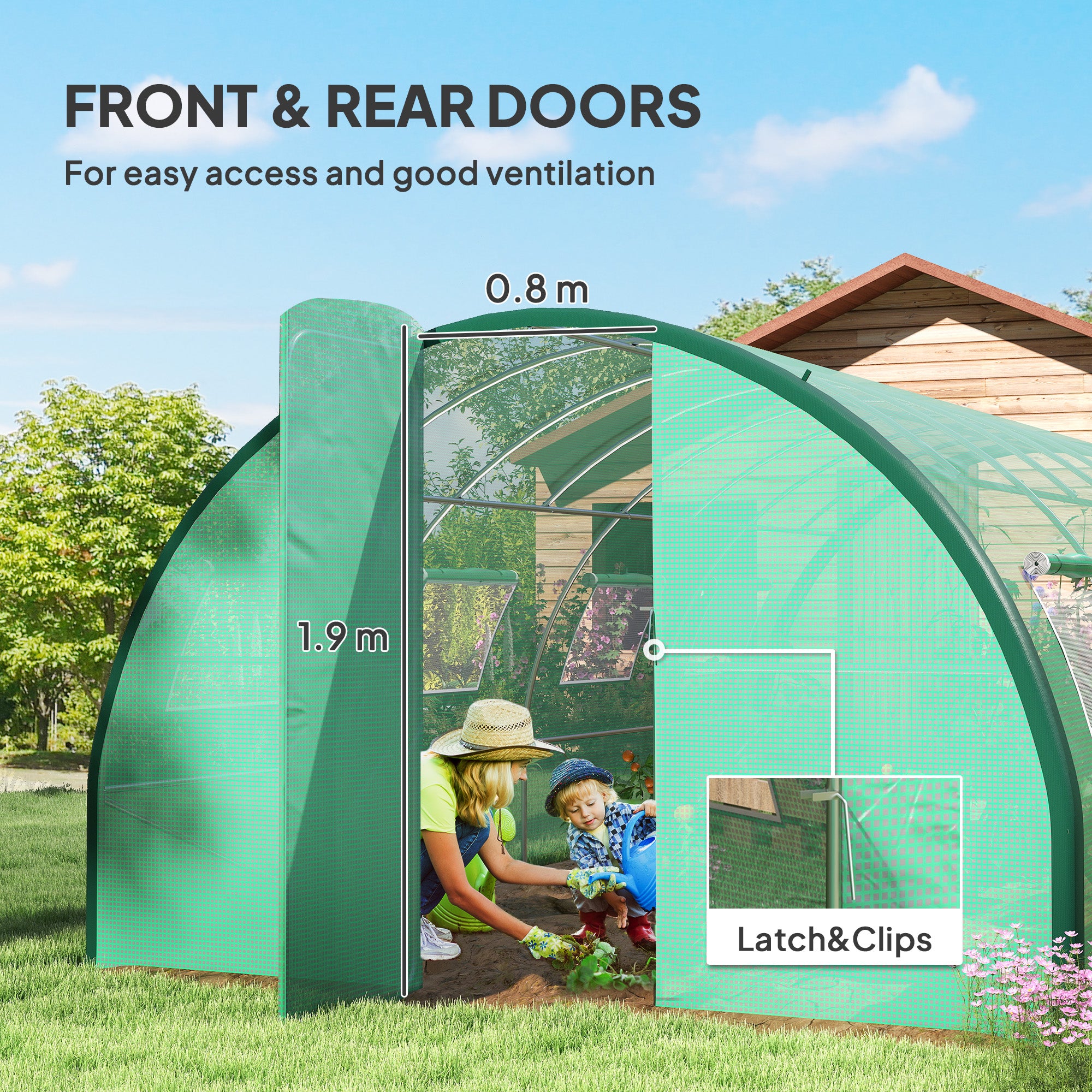 Outsunny Polyethylene Upgraded Structure Walk-in Polytunnel Greenhouse, 6 x 3(m), Green - North Peak Garden Furniture