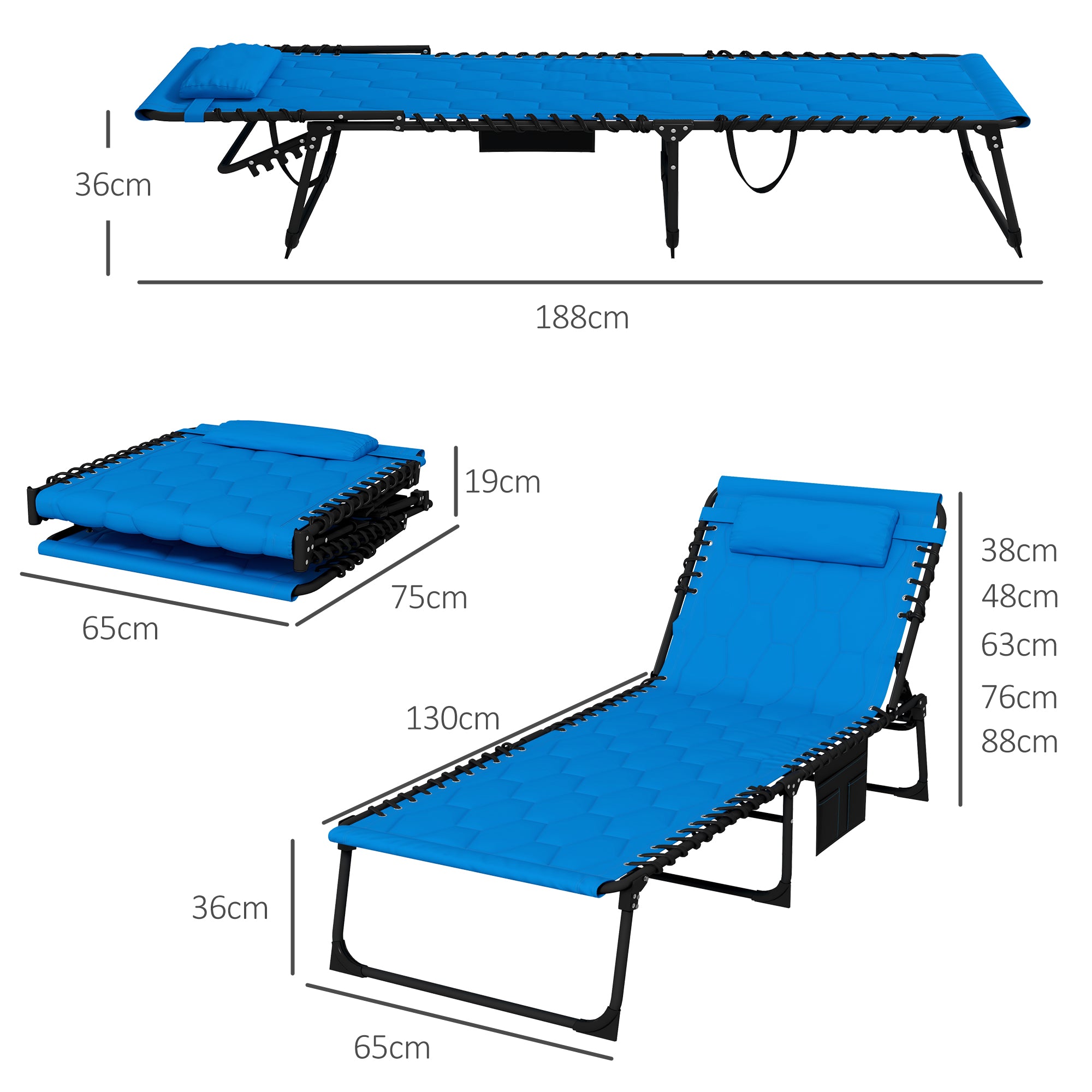 Outsunny Set of Two Sun Loungers, with Five-Position Reclining Backs - Blue - North Peak Garden Furniture