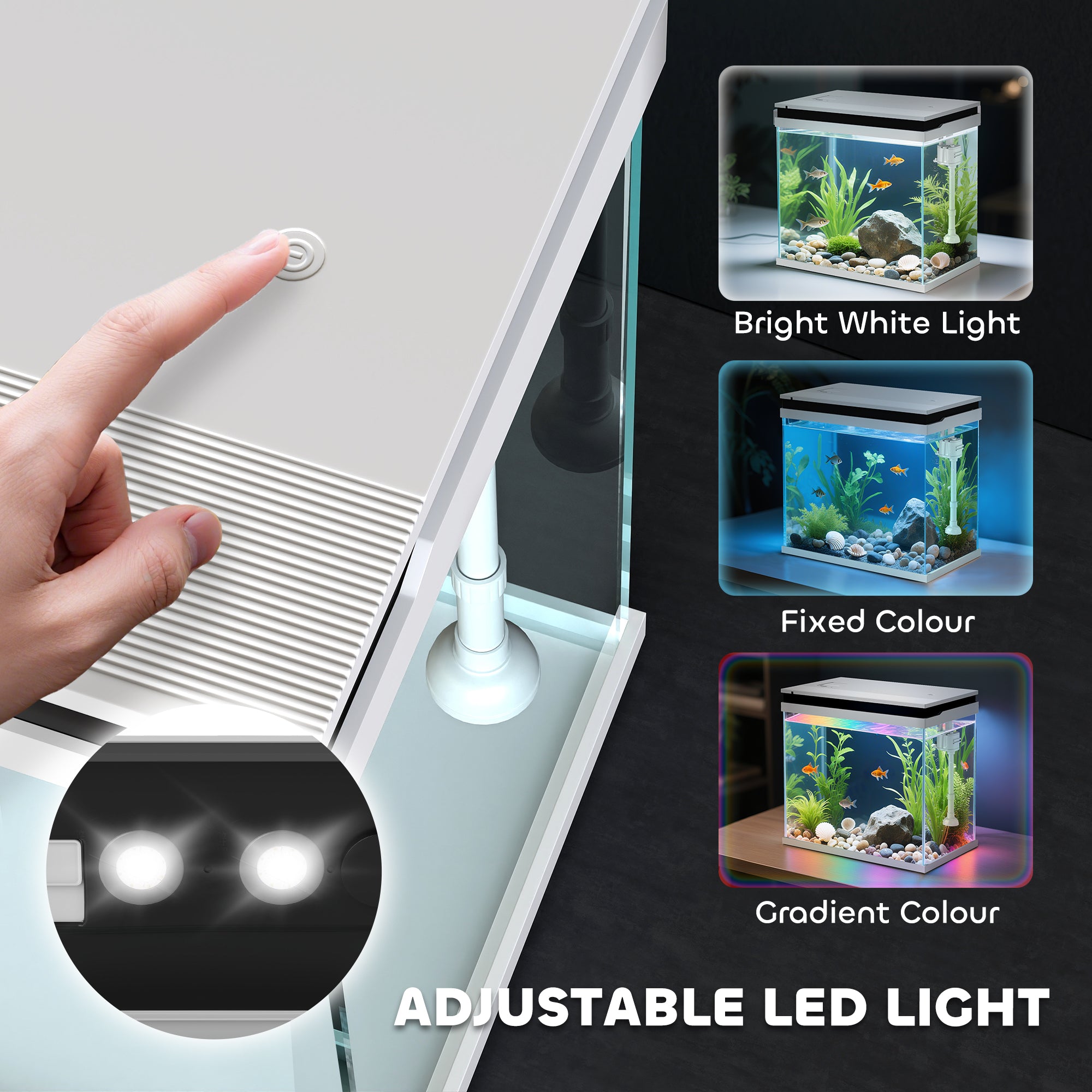 PawHut 26L Glass Fish Tank with Filter System, LED Lights, Water Pump, White - North Peak Garden Furniture