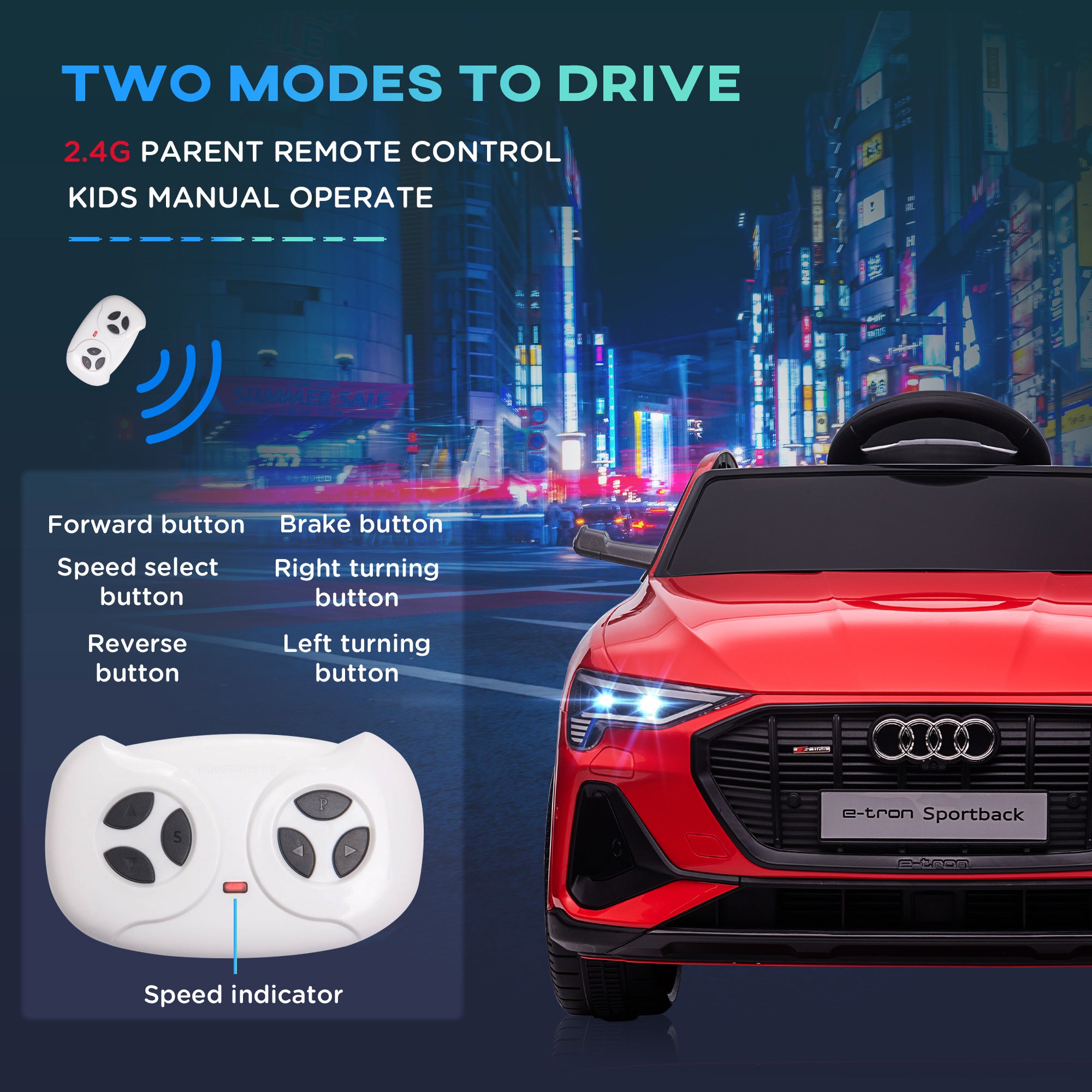 HOMCOM Audi E-tron Licensed 12V Kids Electric Ride On Car with Parental Remote Music Lights MP3 Suspension Wheels for 3-5 Years Red - North Peak Garden Furniture