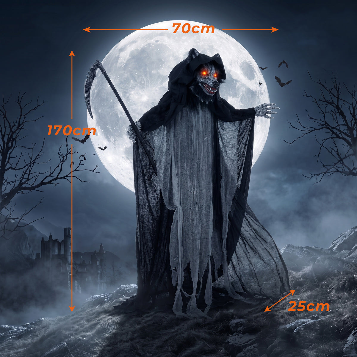 HOMCOM Halloween Standing Werewolf Animated Decoration with Light-Up Eyes, Sound and Touch Activated