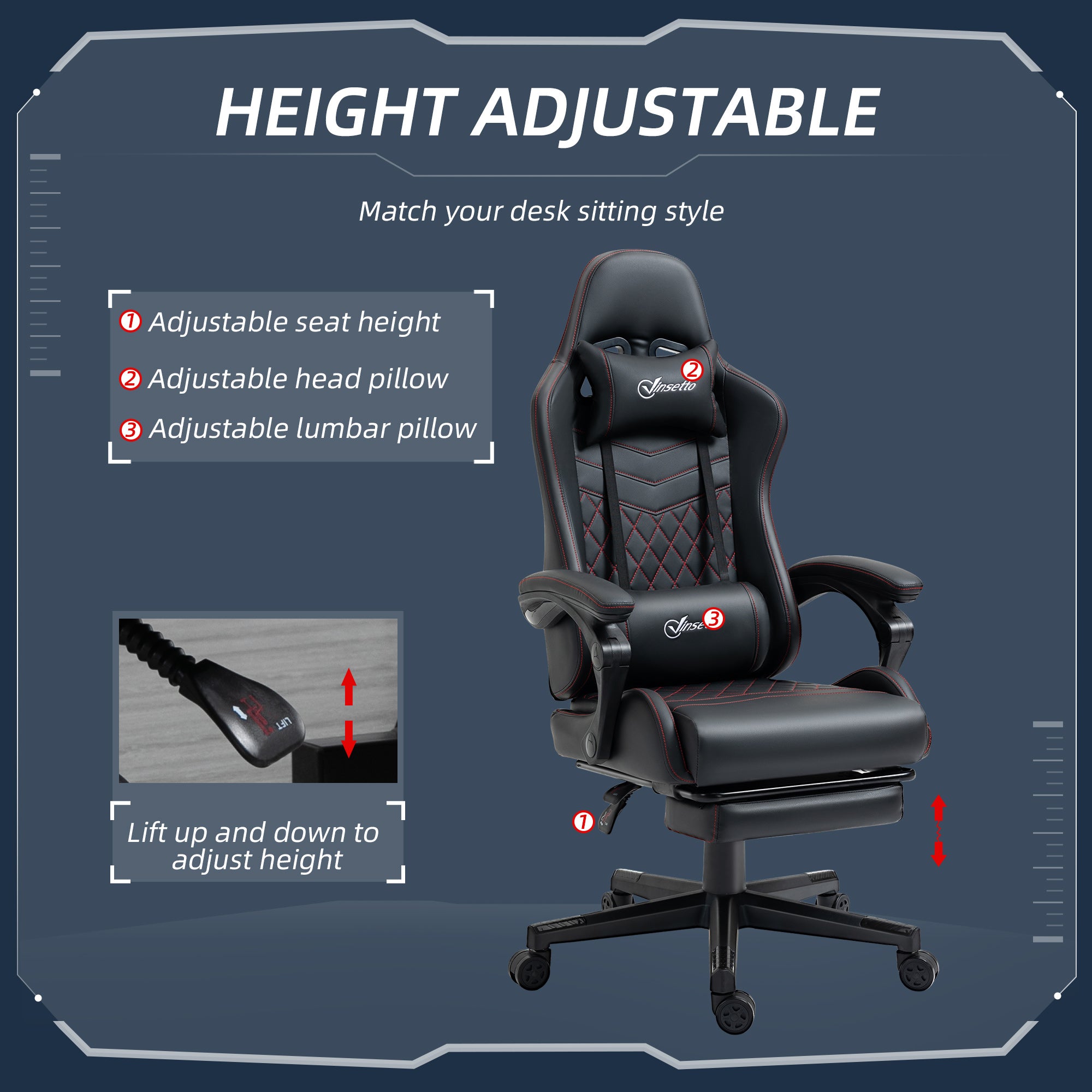 Vinsetto Computer Gaming Chair with Footrest, Video Gaming Chair for Adults with 130° Reclining Back, Desk Chair with Lumbar Support and Adjustable Height, Black Red