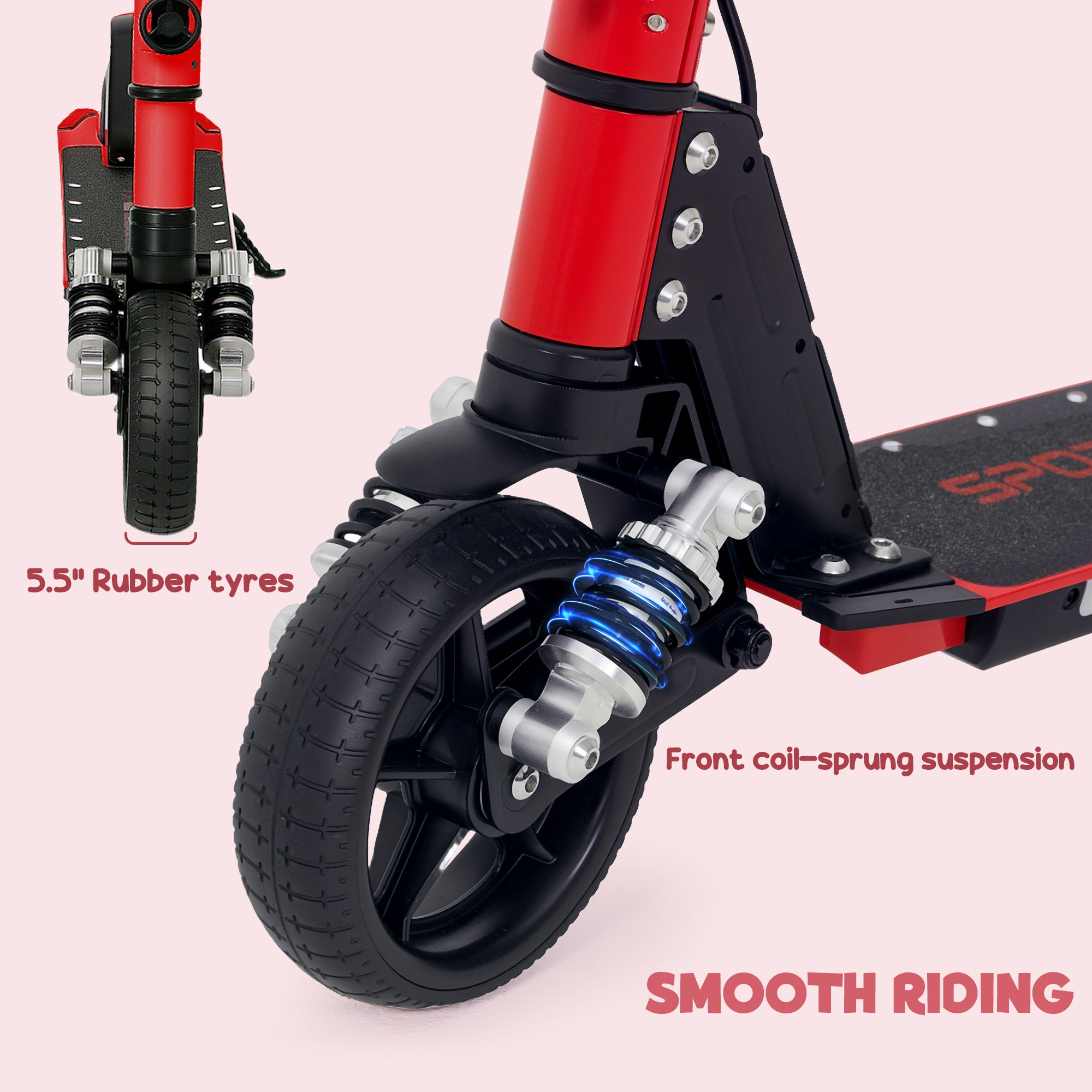 SPORTNOW Folding Electric Scooter for Kids Age 6-14 with Dual Brakes, Front Suspension, LED Colourful Lights and Display, 6.8kg Lightweight Aluminium E Scooter, Up to 14 KM/H & 6 KM, Red