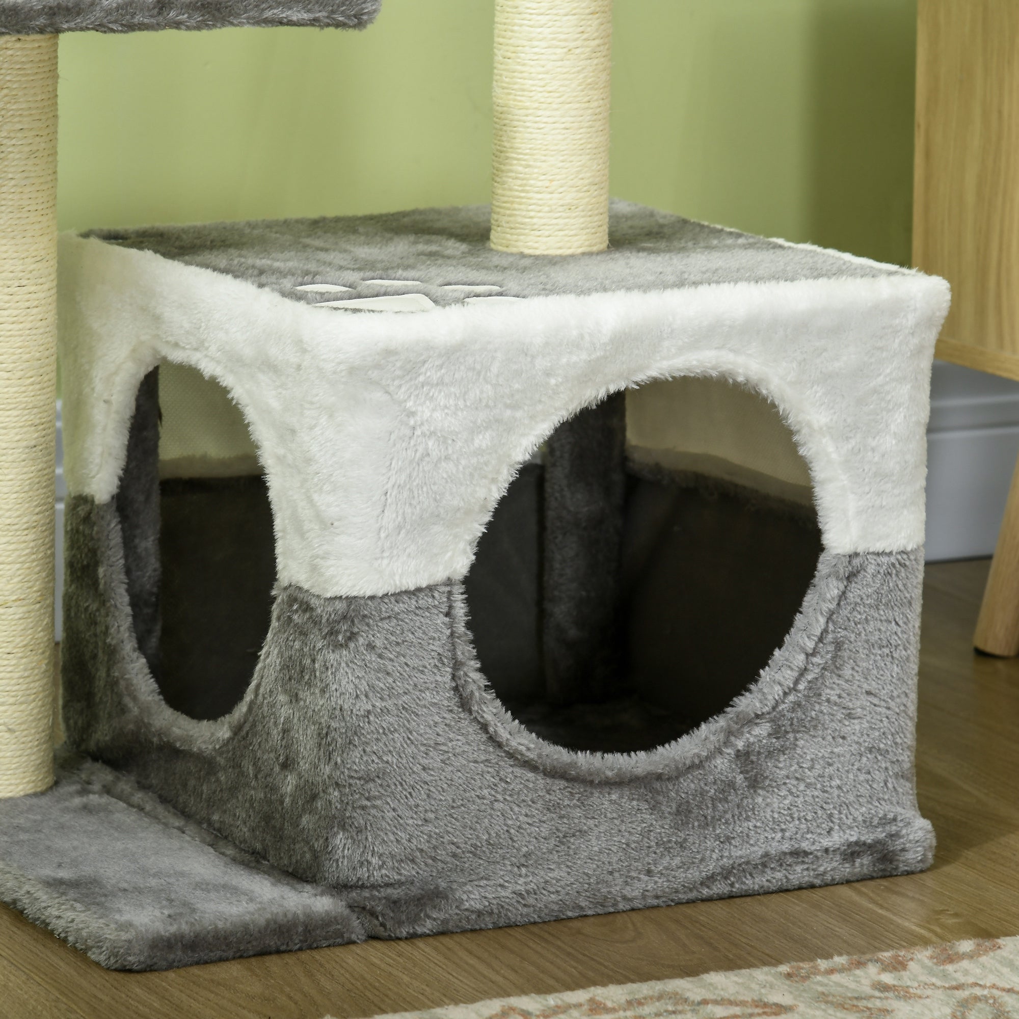 PawHut Cat Tree w/ Sisal Scratching Posts, House, Perches, Toy Mouse, Grey - North Peak Garden Furniture