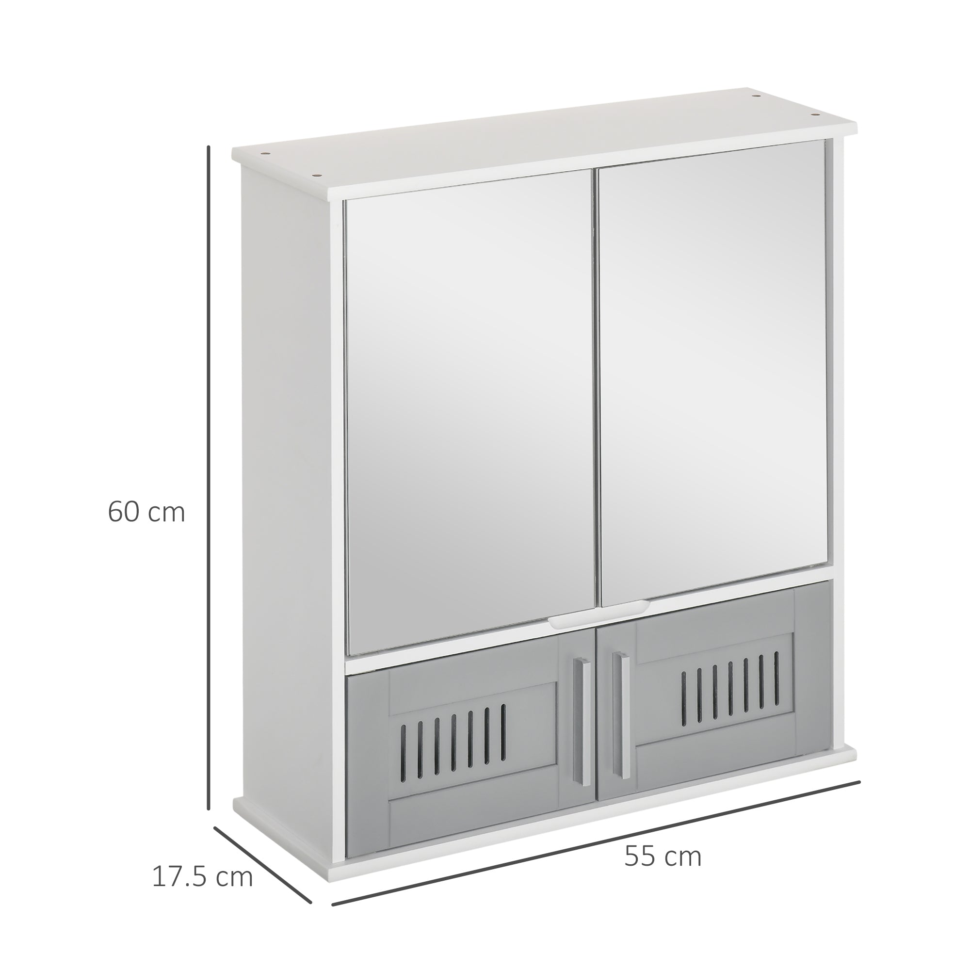 kleankin Bathroom Mirror Cabinet, Wall Mounted Storage Cupboard with Double Doors and Adjustable Shelf, Bathroom Organizer, Grey - North Peak Garden Furniture