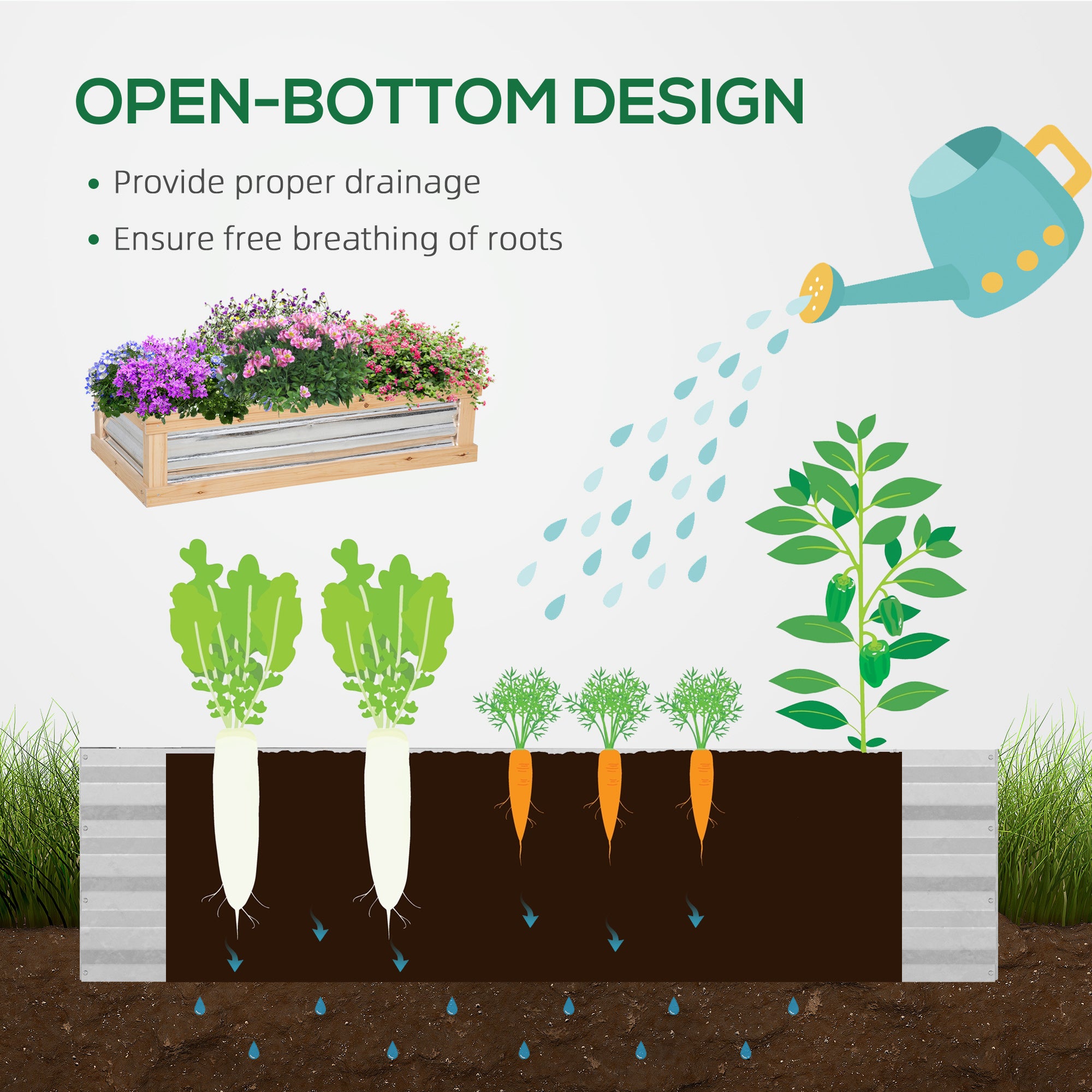 Outsunny Raised Garden Bed with Greenhouse Top, Garden Wooden Cold Frame Greenhouse Flower Planter Protection with 2 Independent Roofs, 122x 61 x 82cm, Natural - North Peak Garden Furniture