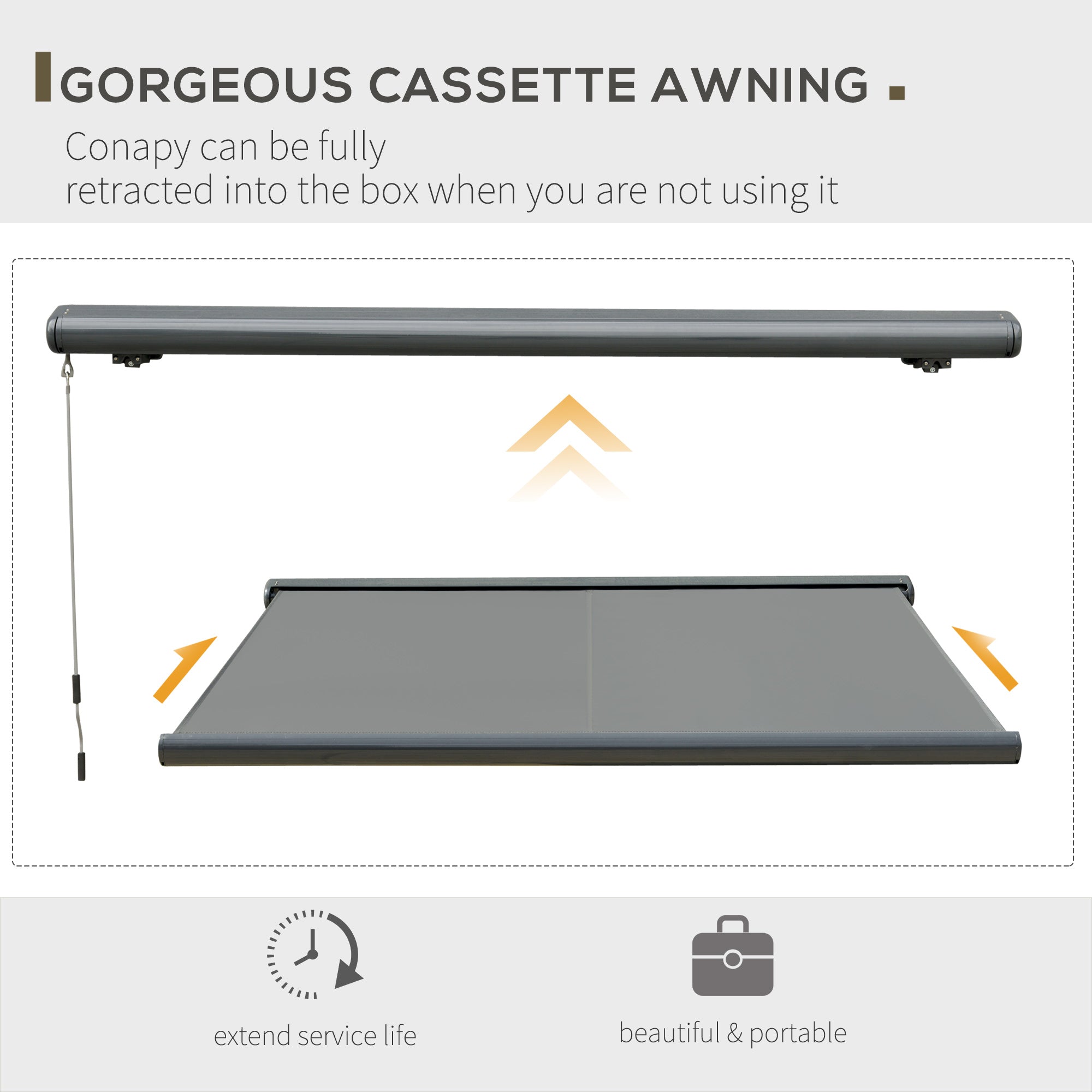 Outsunny 3.5x3m LED Light Full Cassette Case Electric/Manual Awning Door Window Sun Shade Patio Canopy Retractable w/ Remote Grey - North Peak Garden Furniture