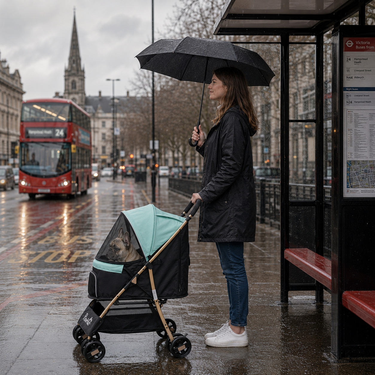 PawHut Pet Stroller for Small and Miniature Dogs, with Rain Cover - Green