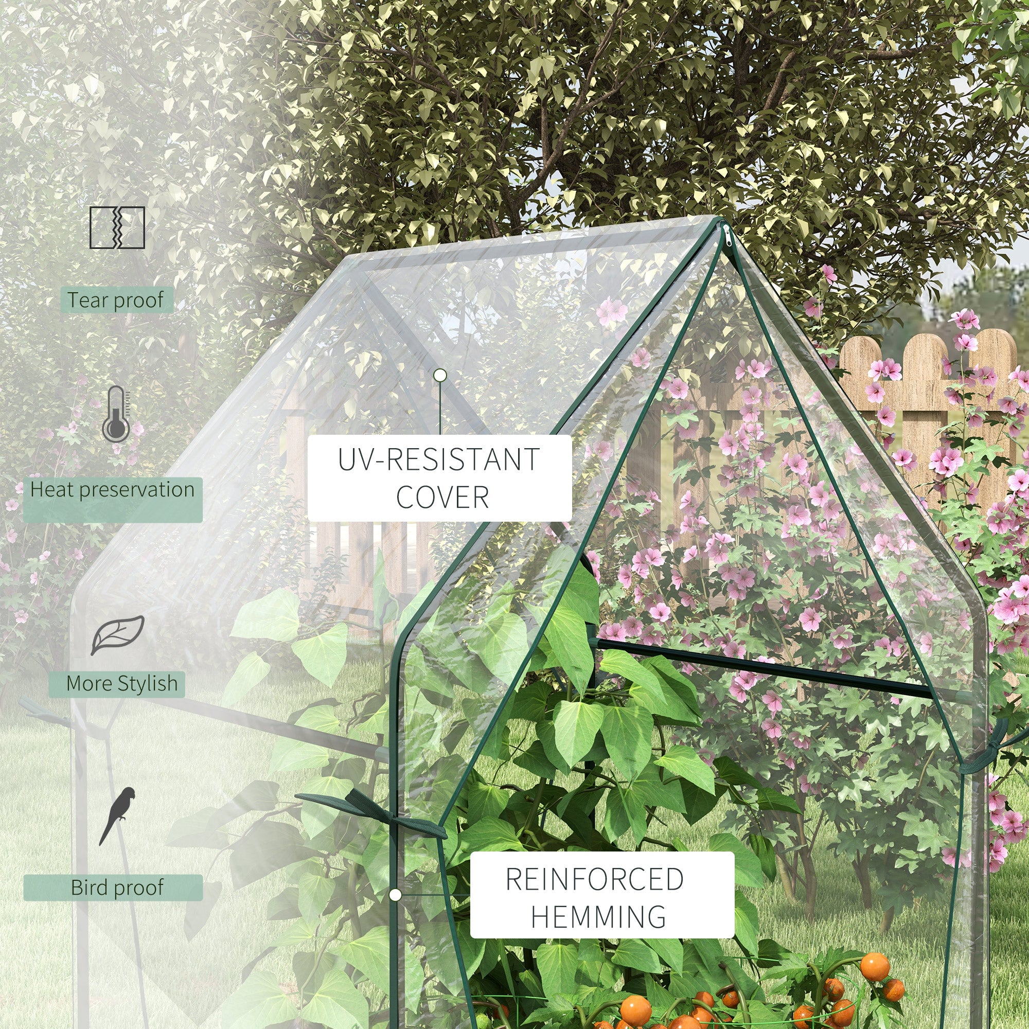 Outsunny Mini Greenhouse, Garden Tomato Growhouse with 2 Zipped Doors, Portable Indoor Outdoor Green House, 90 x 90 x 145cm, Clear - North Peak Garden Furniture