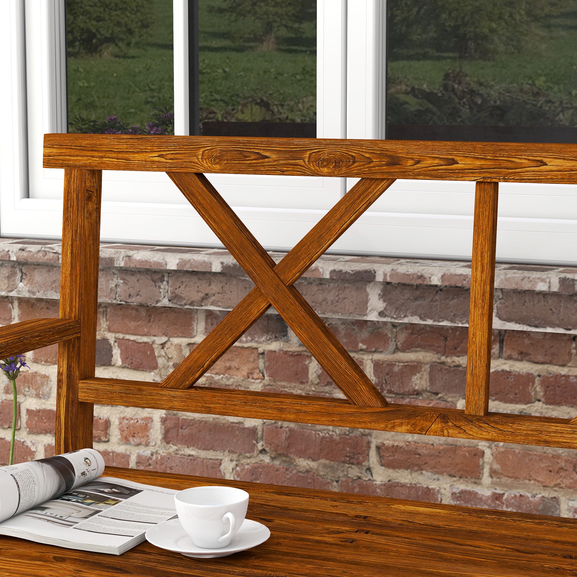 Outsunny Two-Seater Fir Wood Bench, with Bottom Shelf - Natural - North Peak Garden Furniture