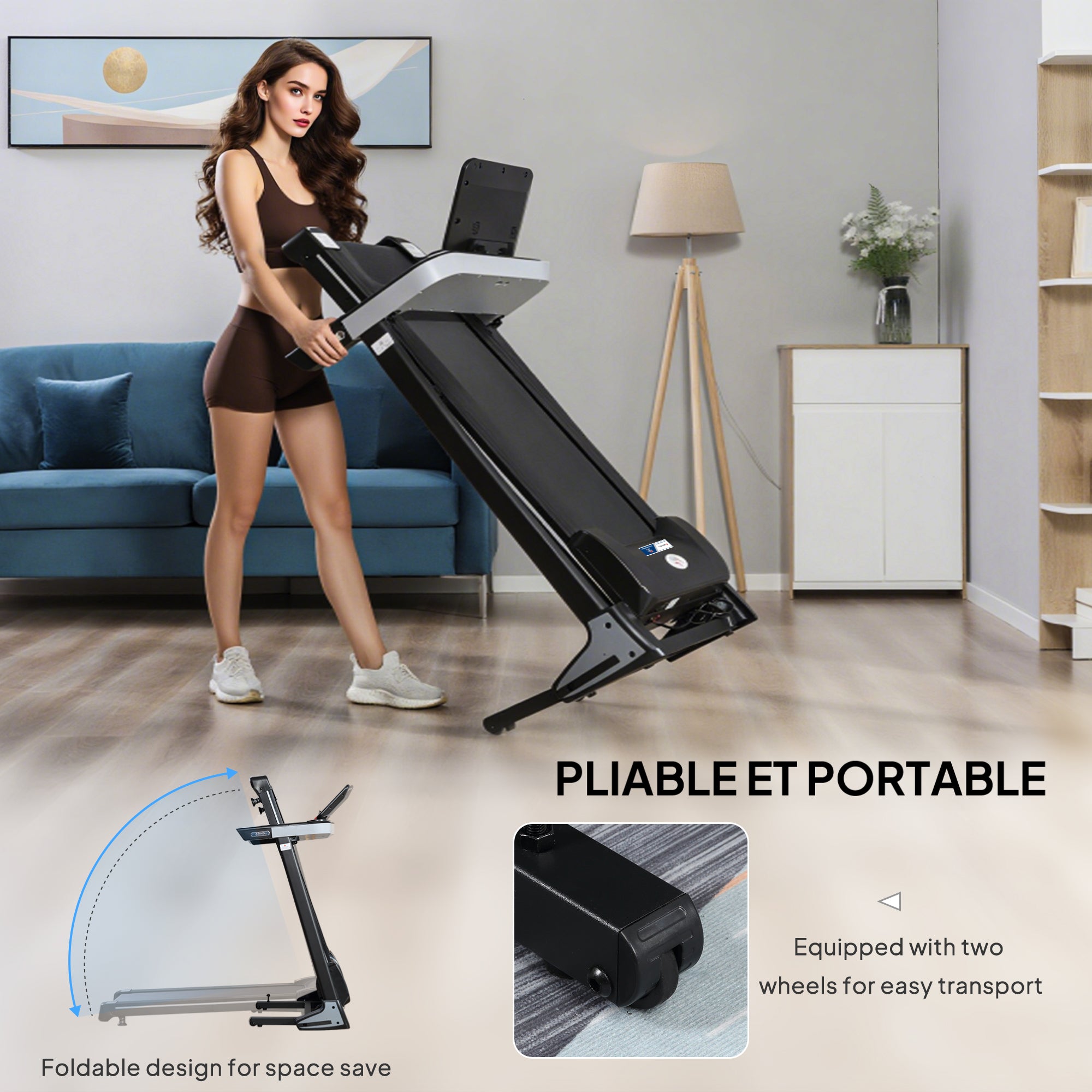 HOMCOM Folding Treadmill for Home Motorised Running Machine w/ LCD Display Black
