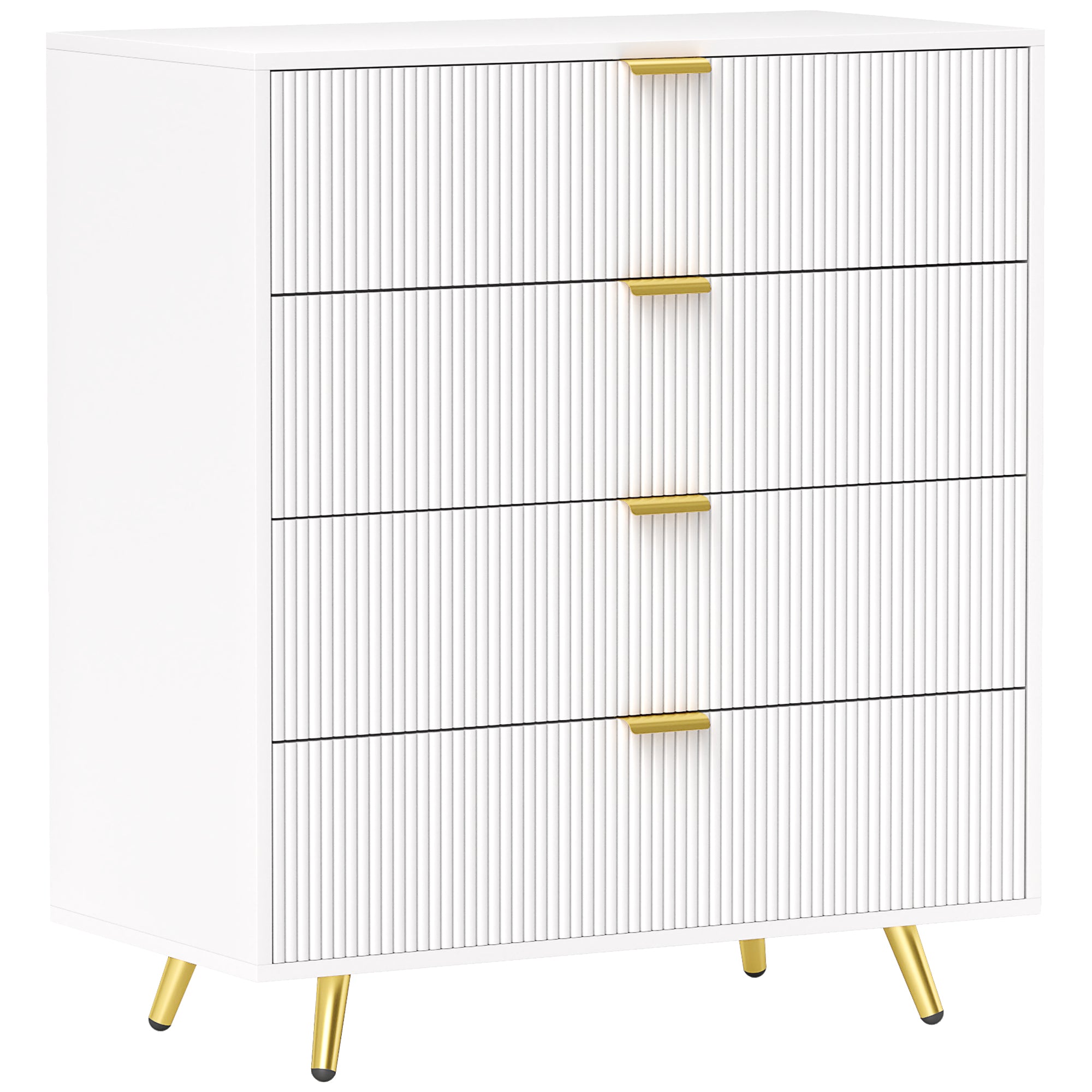 HOMCOM Elegant Four-Drawer Bedside Table - White - North Peak Garden Furniture