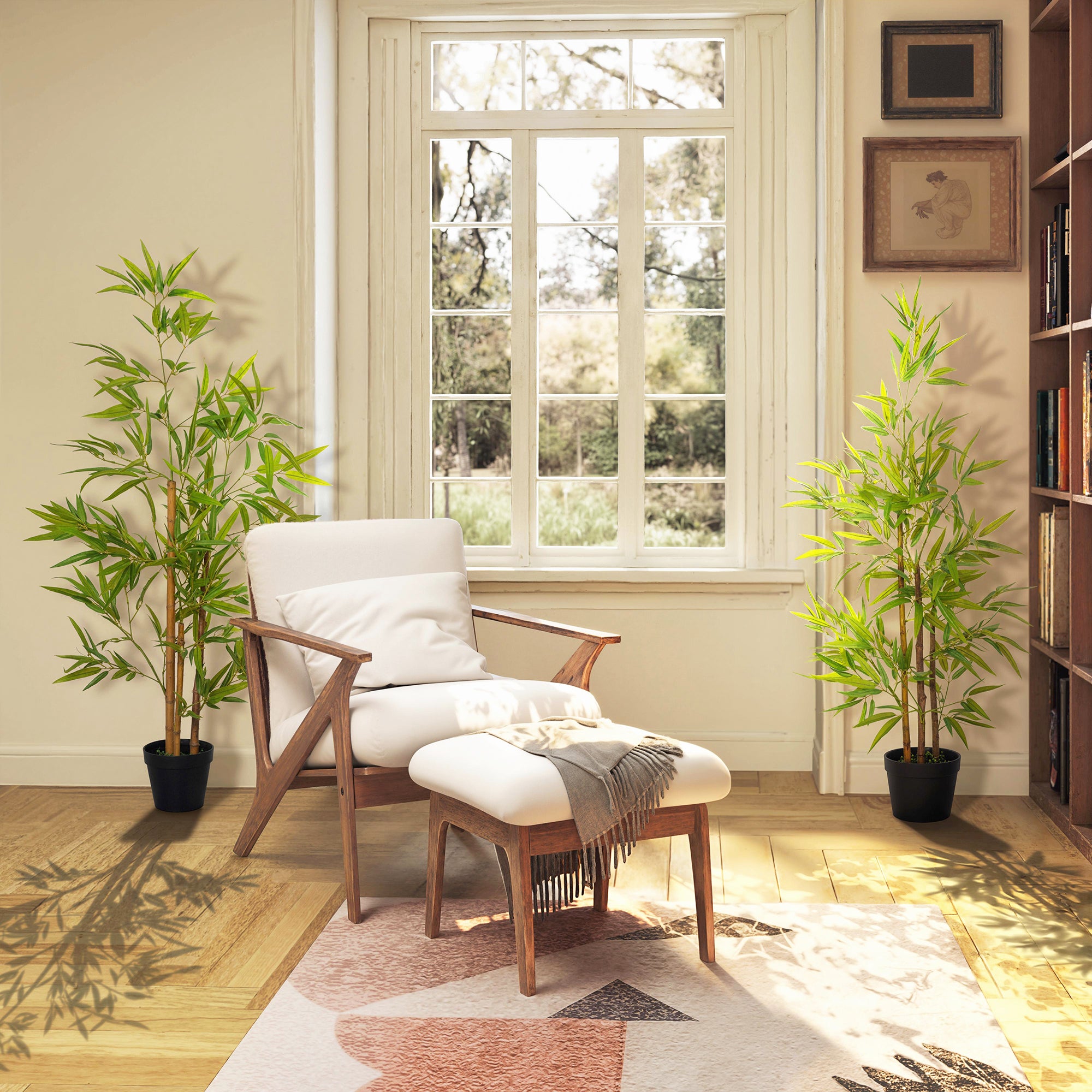 Outsunny Set of 2 120cm/4FT Artificial Bamboo Trees Decorative Plant w/ Heavy Pot Indoor Outdoor Style Home Office Greenery Decoration