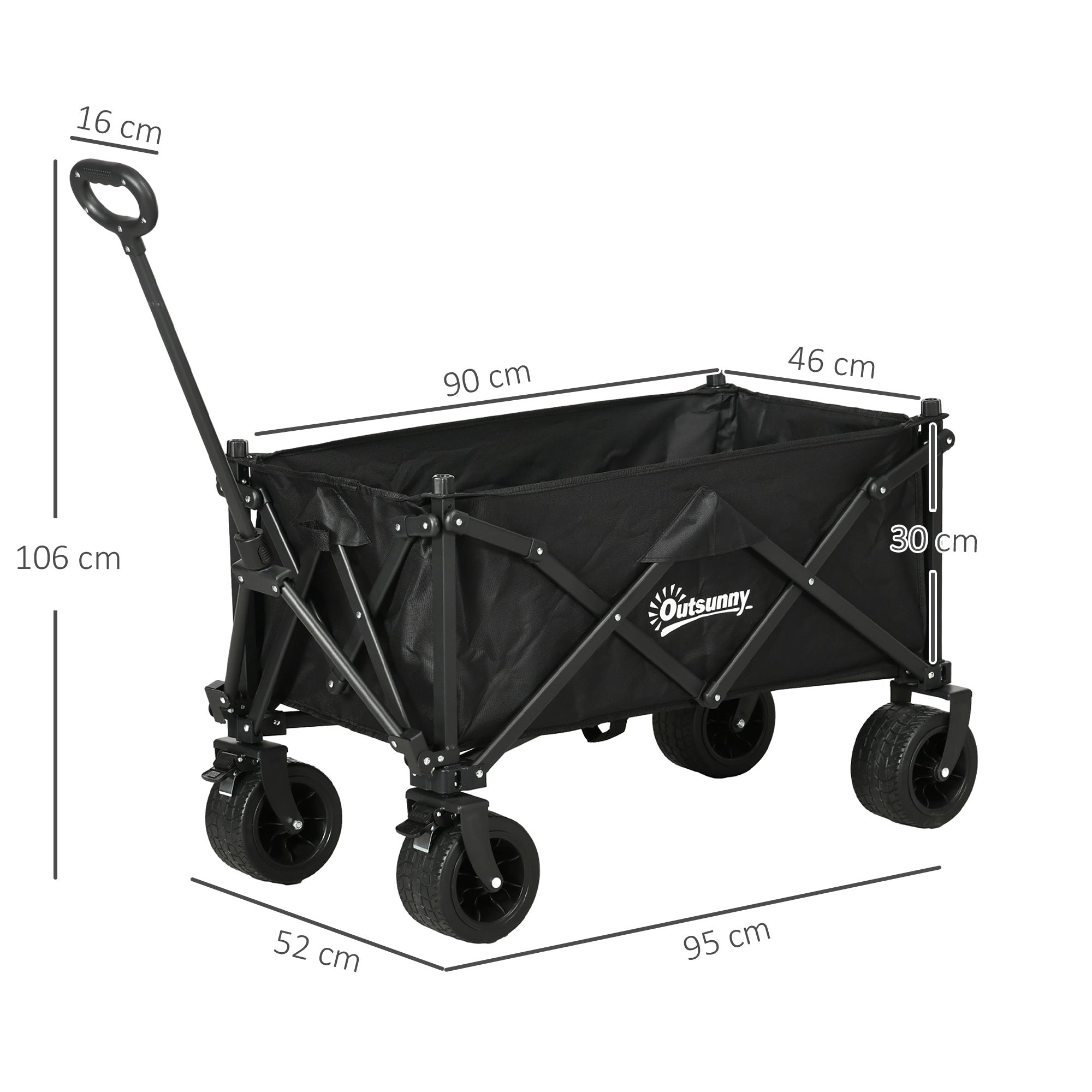 Outsunny Folding Garden Trolley, Outdoor Wagon Cart with Carry Bag, for Beach, Camping, Festival, 120KG Capacity, Black - North Peak Garden Furniture