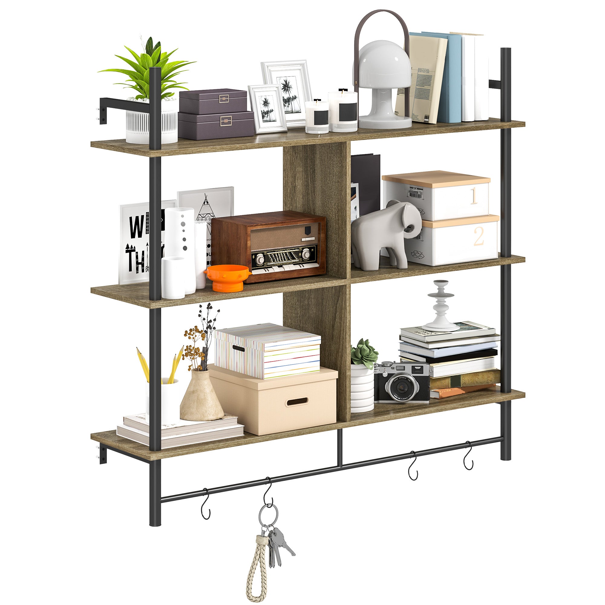 HOMCOM Three-Tier Floating Shelf - Grey Wood Effect - North Peak Garden Furniture
