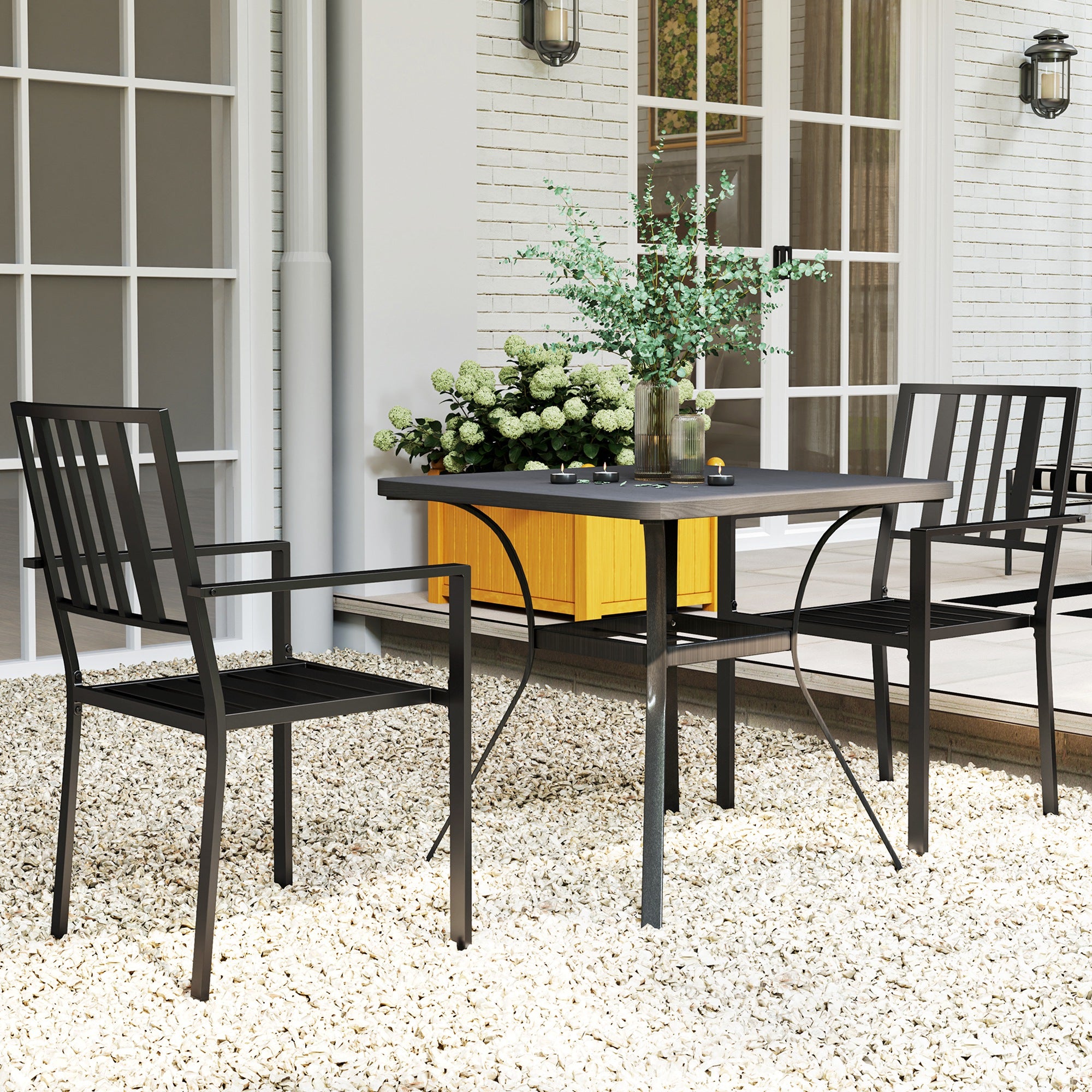 Outsunny Set of Two Minimal Metal Garden Chairs - Black - North Peak Garden Furniture