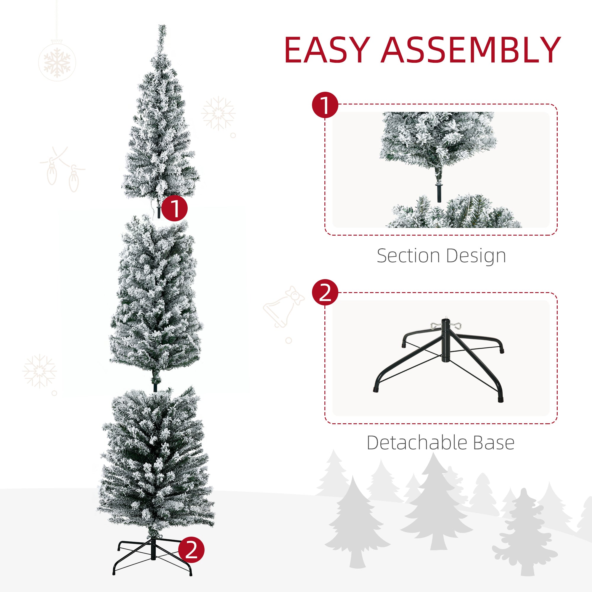 HOMCOM 7.5' Artificial Prelit Christmas Trees Holiday Décor with Colourful LED Lights, Flocked Tips, Berry, Pine Cone - North Peak Garden Furniture